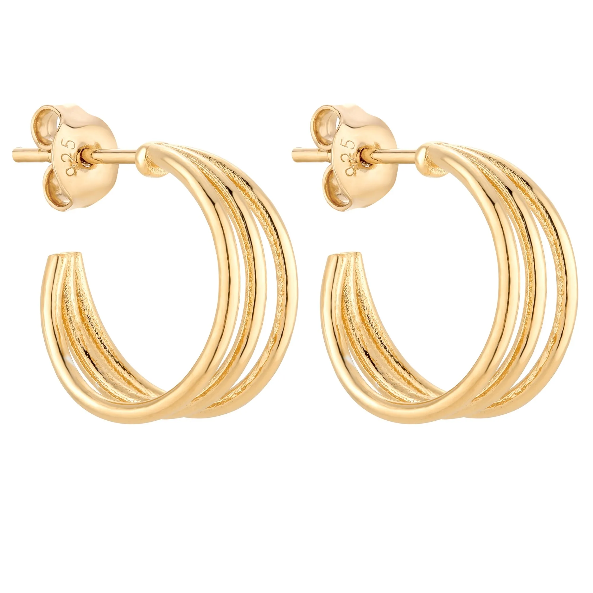 Złote potrójne kolczyki