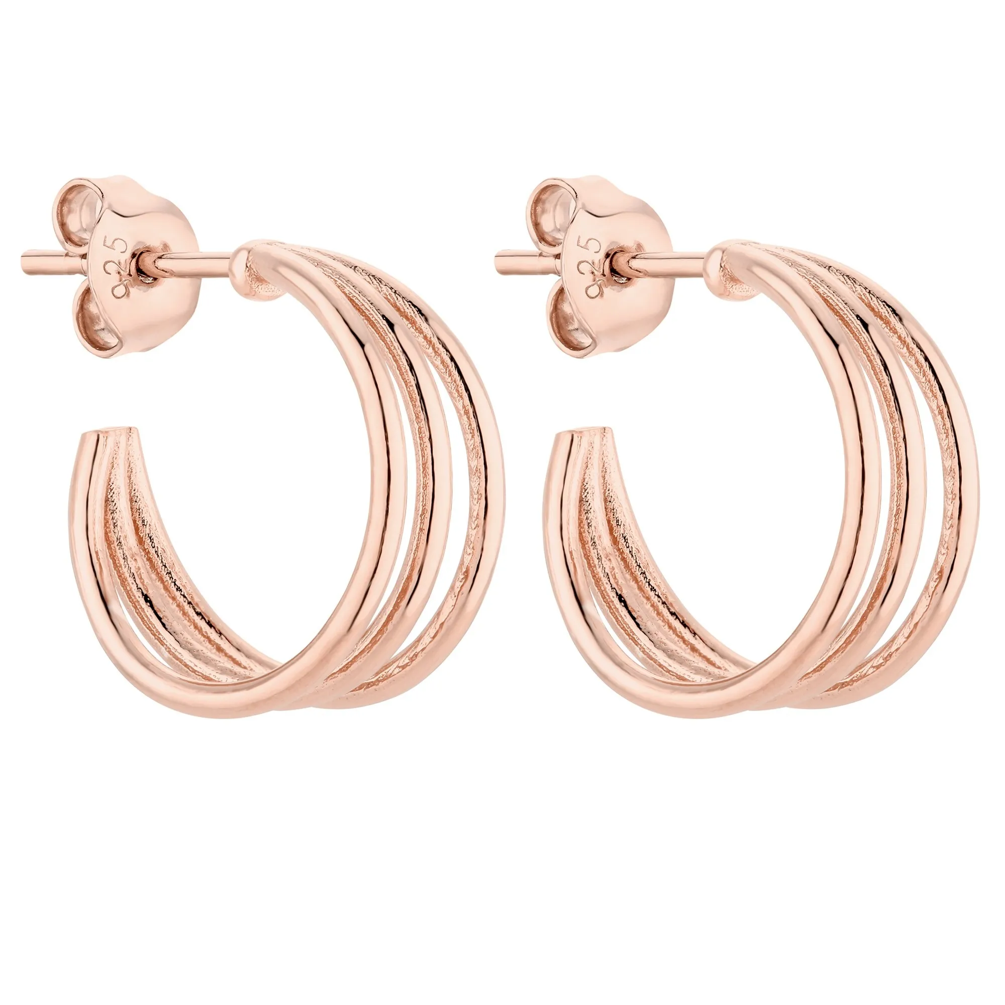 Potrójne kolczyki z różowego złota