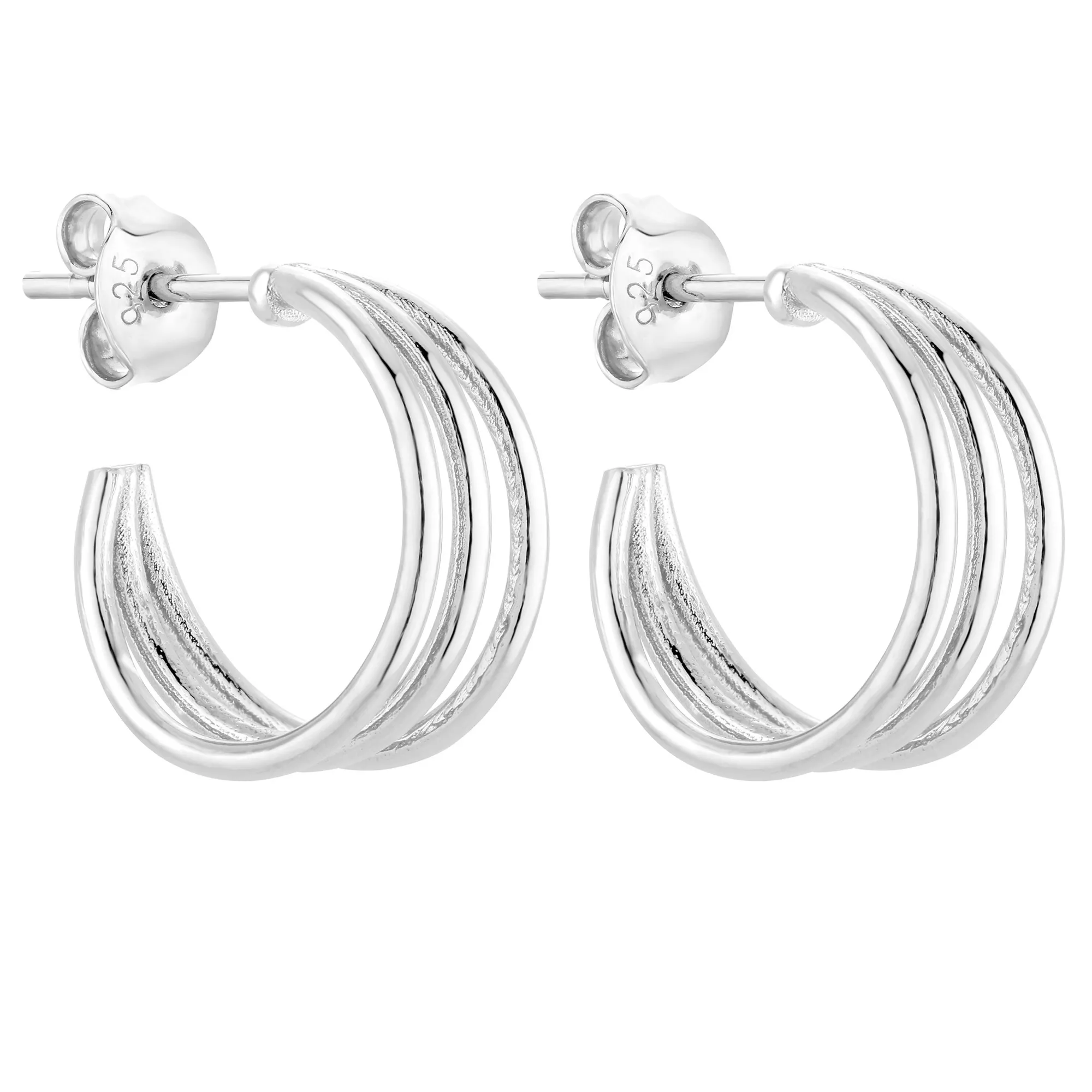 Srebrne potrójne kolczyki