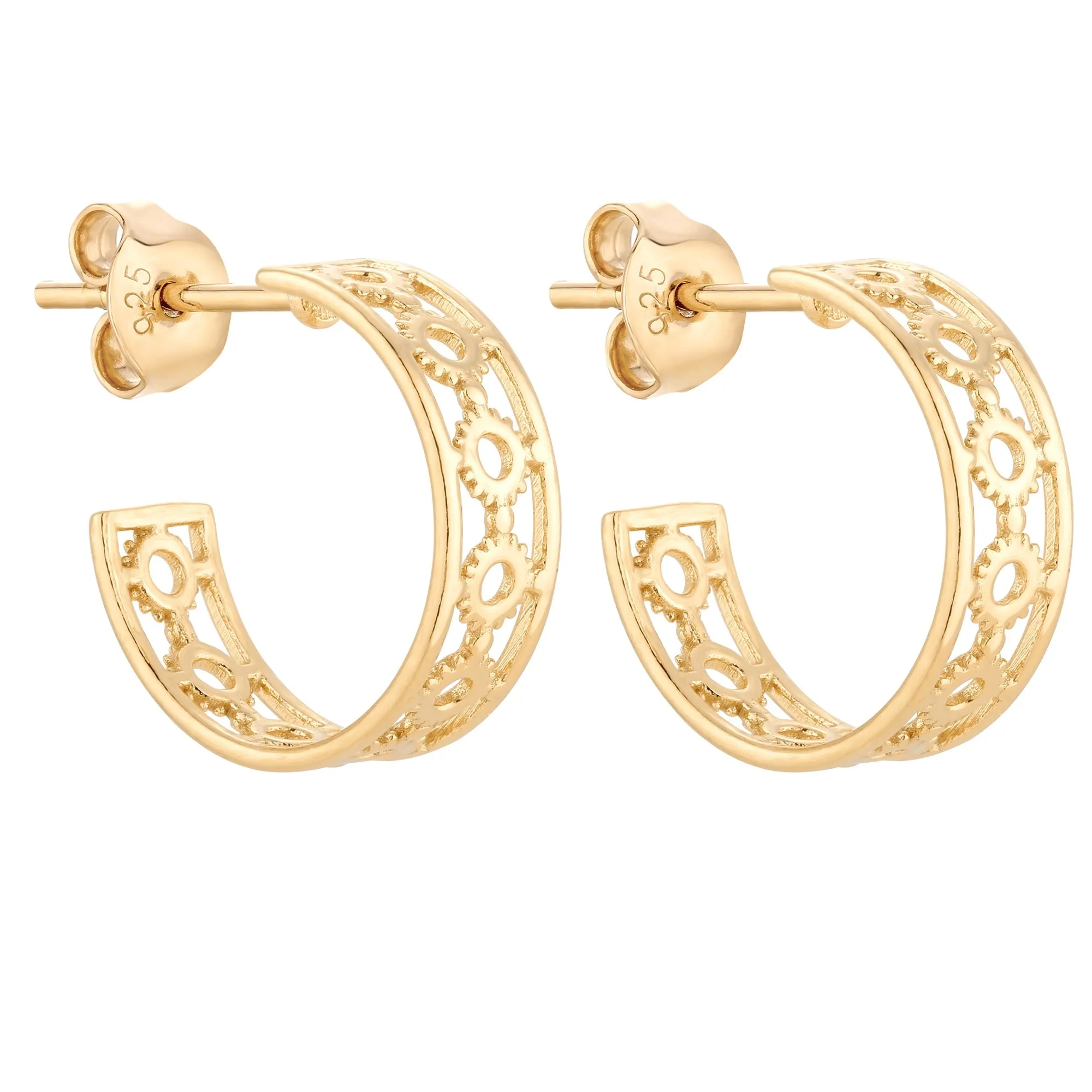 Złote małe kolczyki z ażurowym wzorem