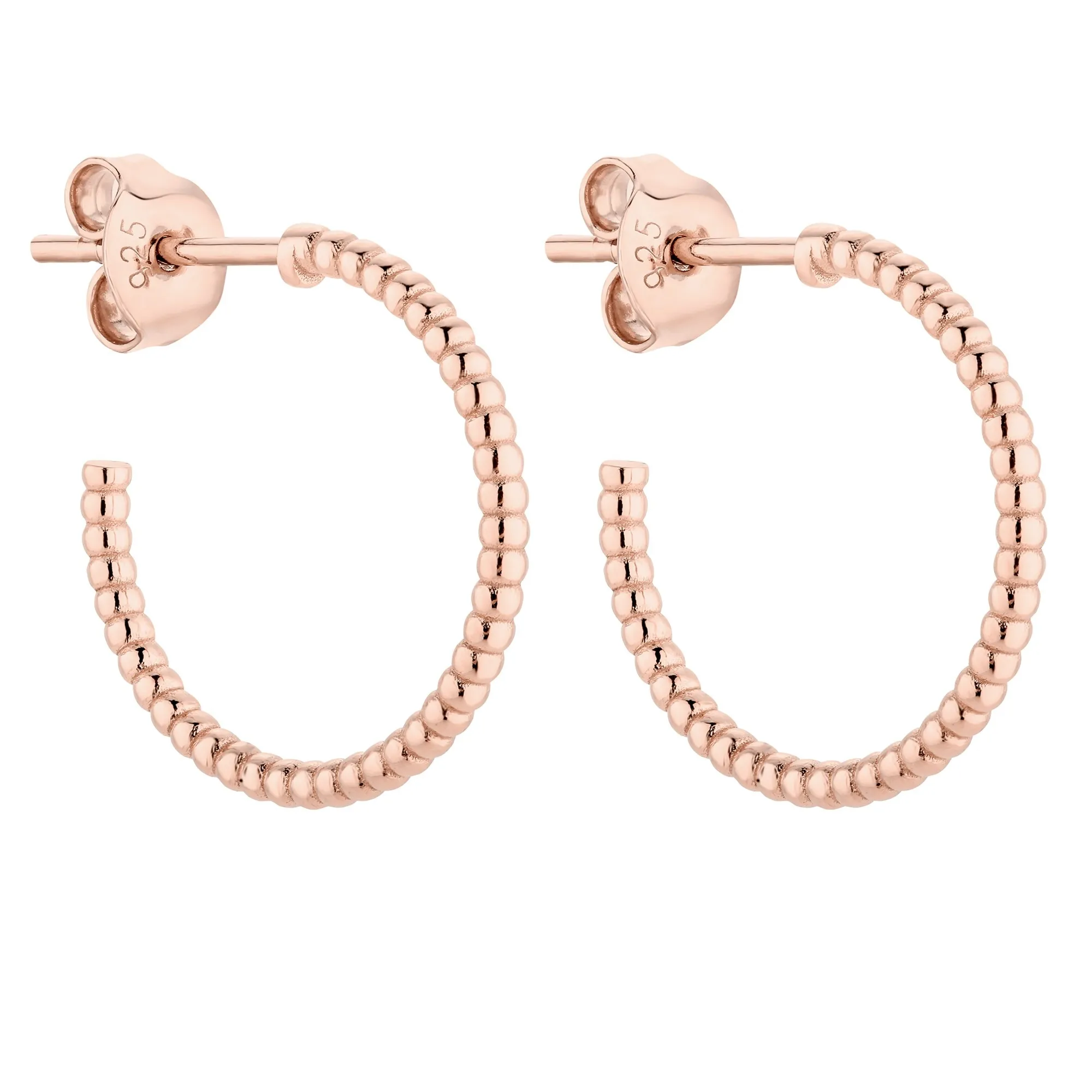 Zdobione kolczyki półkola z różowego złota