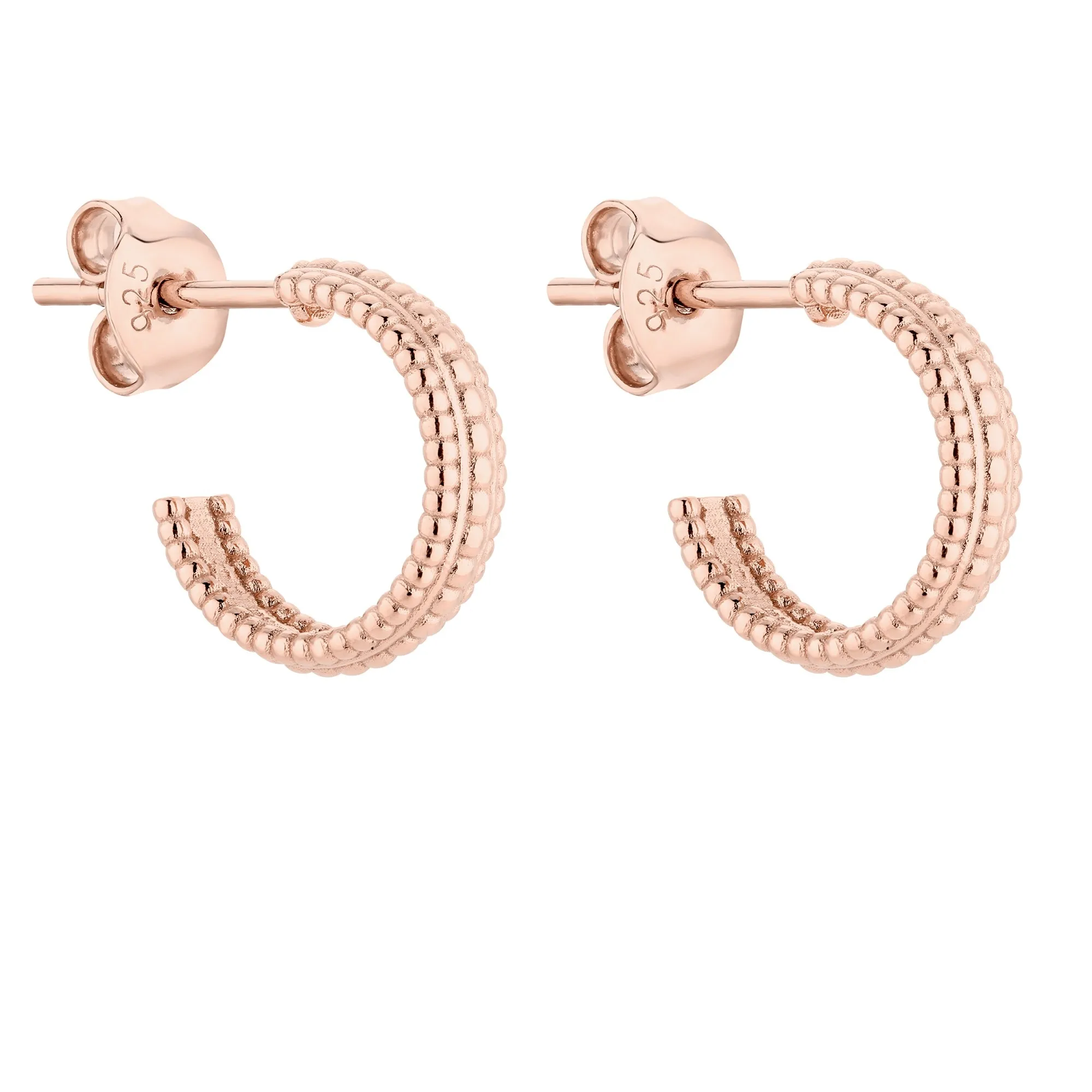 Zdobione kolczyki półkola z różowego złota