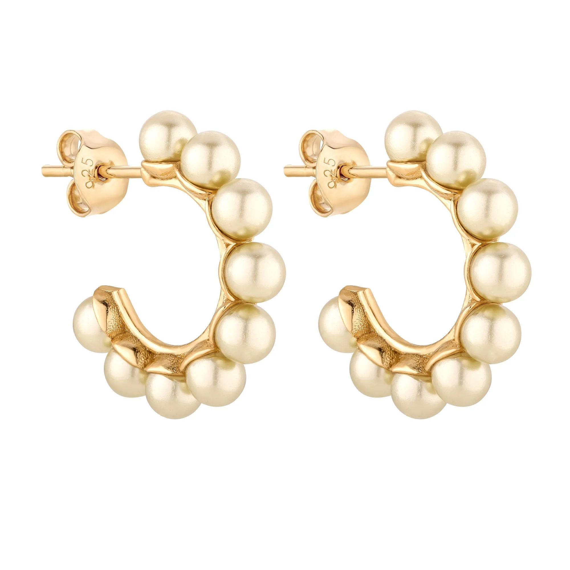 Złote kolczyki półkola z perłami Preciosa w kolorze Vanilla