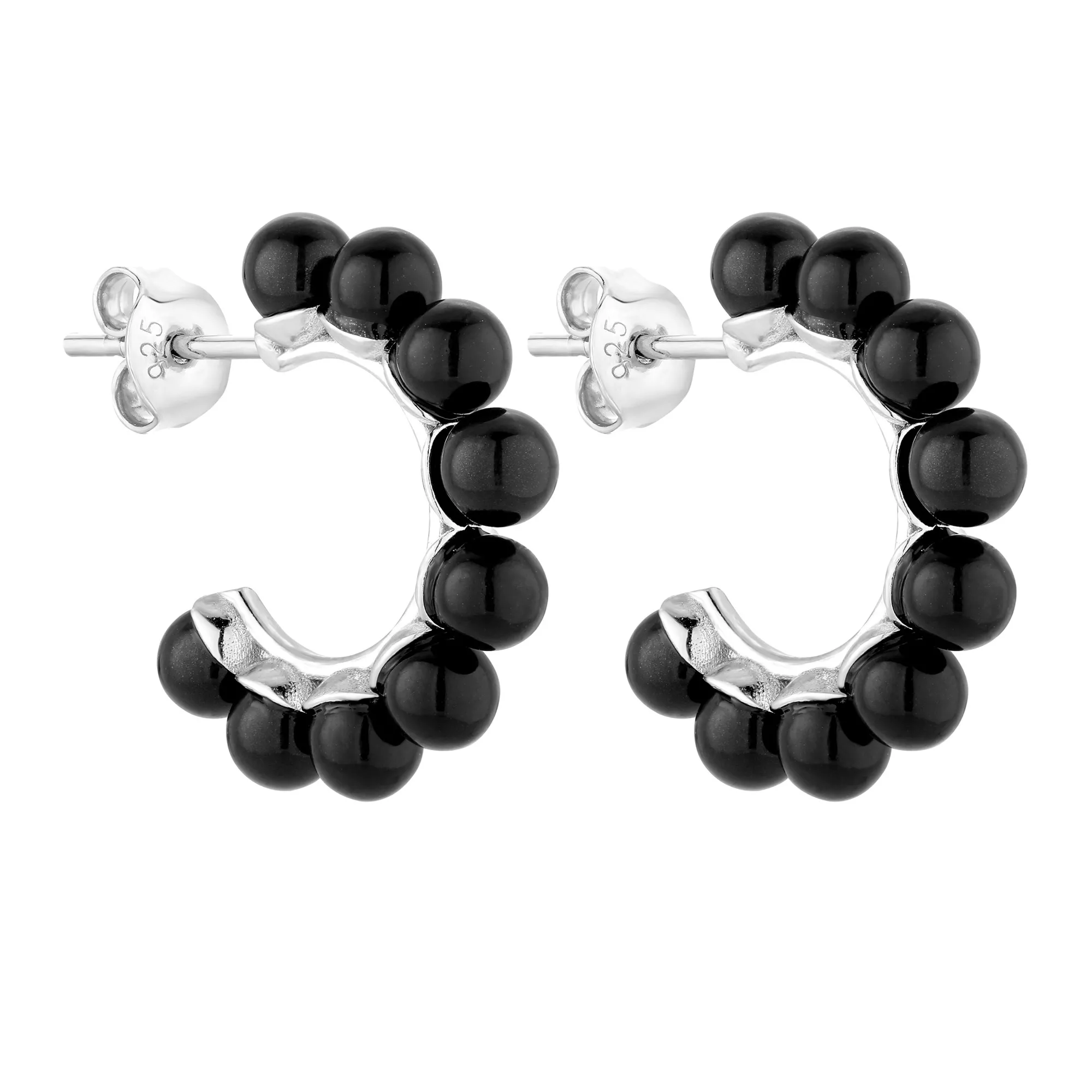 Srebrne kolczyki półkola z perłami Preciosa w kolorze Magic Black