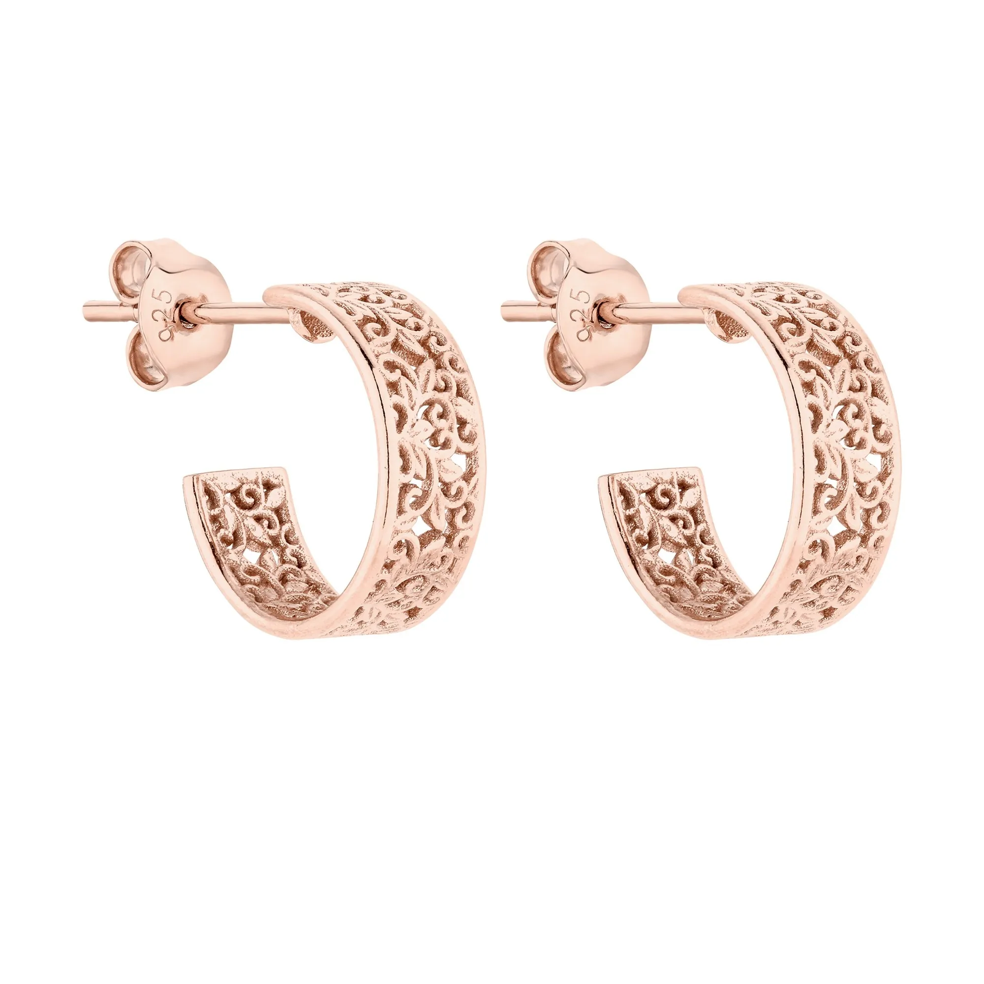 Małe kolczyki z różowego złota z ozdobnym wzorem