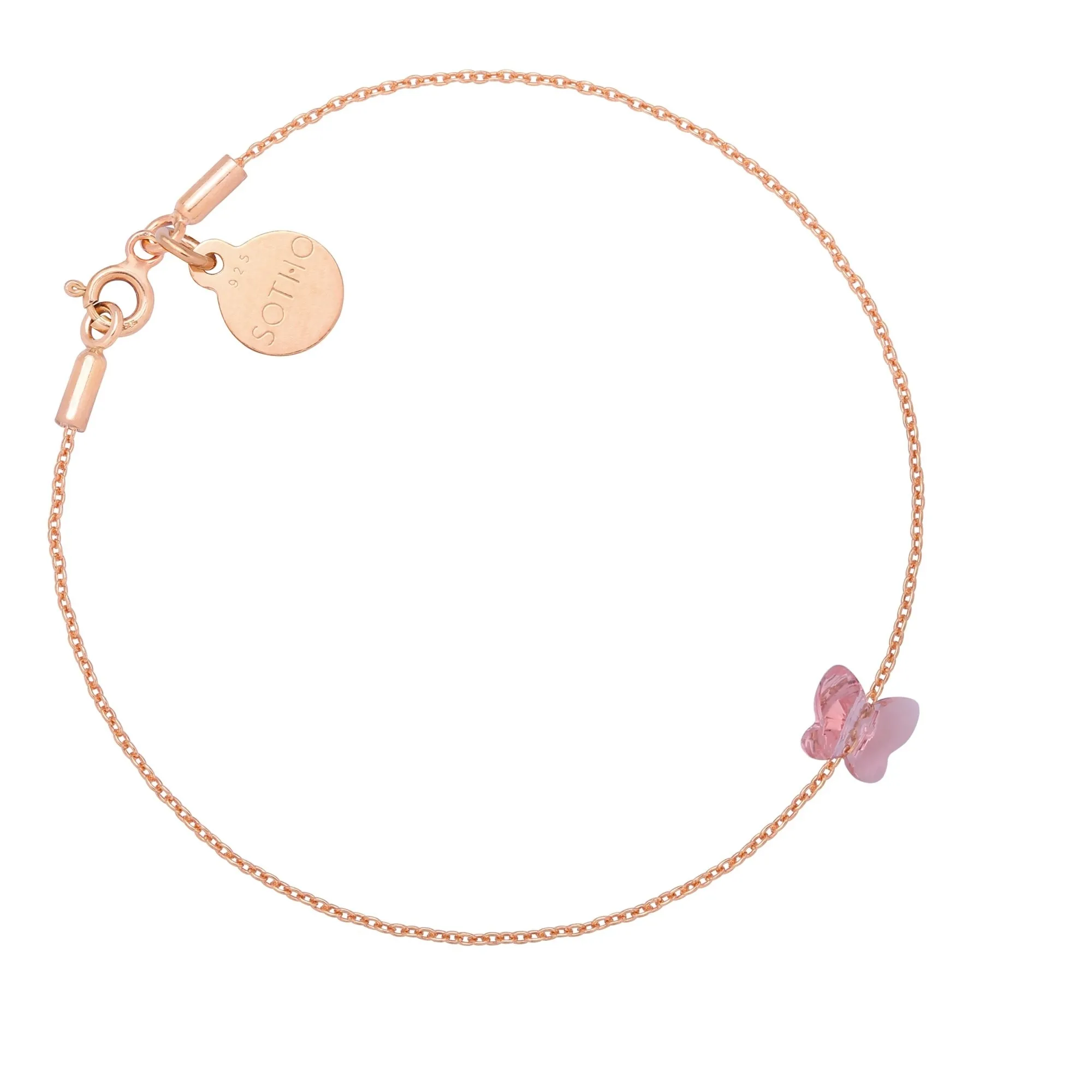 Bransoletka z różowego złota zdobiona różowym motylkiem SWAROVSKI® CRYSTAL
