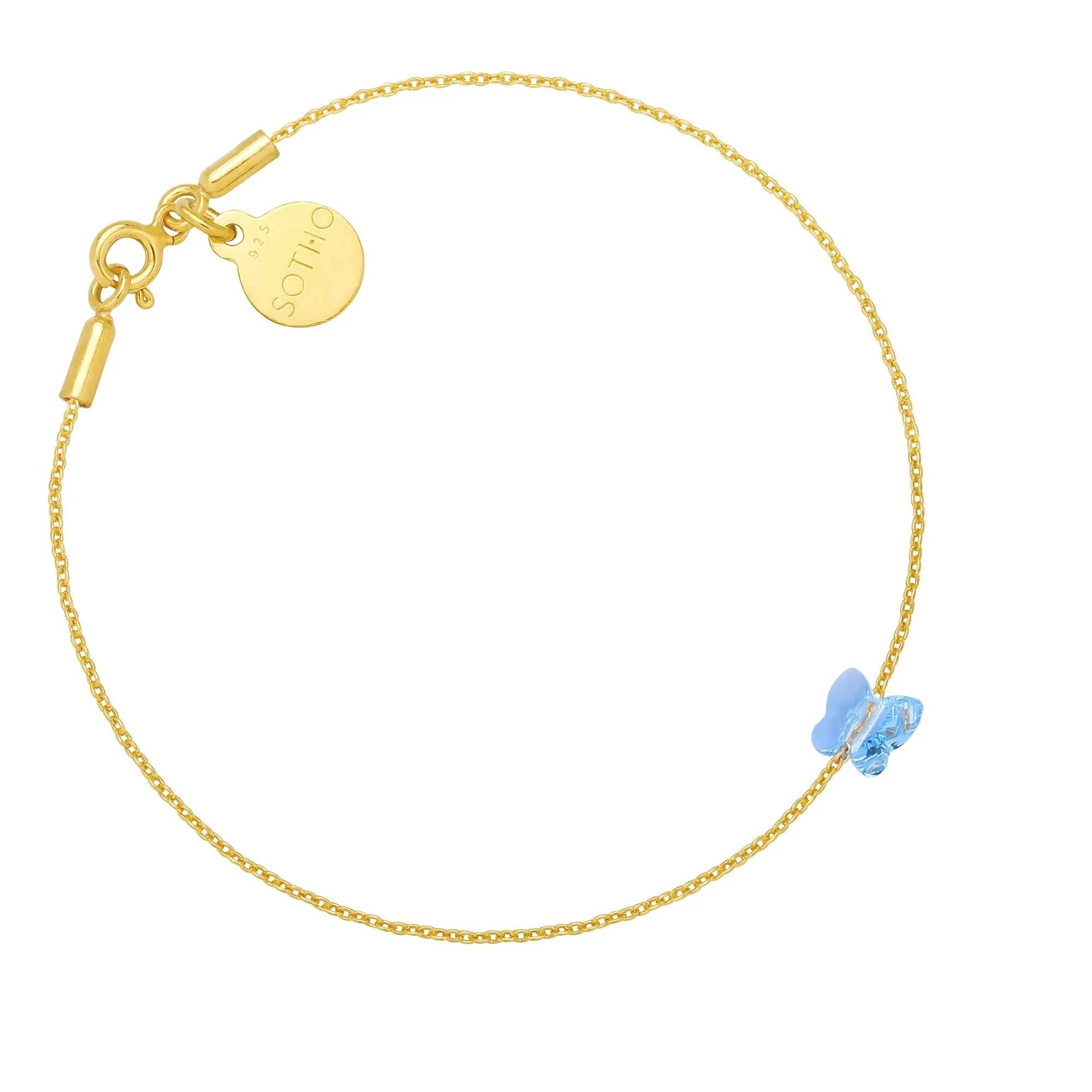 Złota bransoletka zdobiona niebieskim motylkiem SWAROVSKI® CRYSTAL