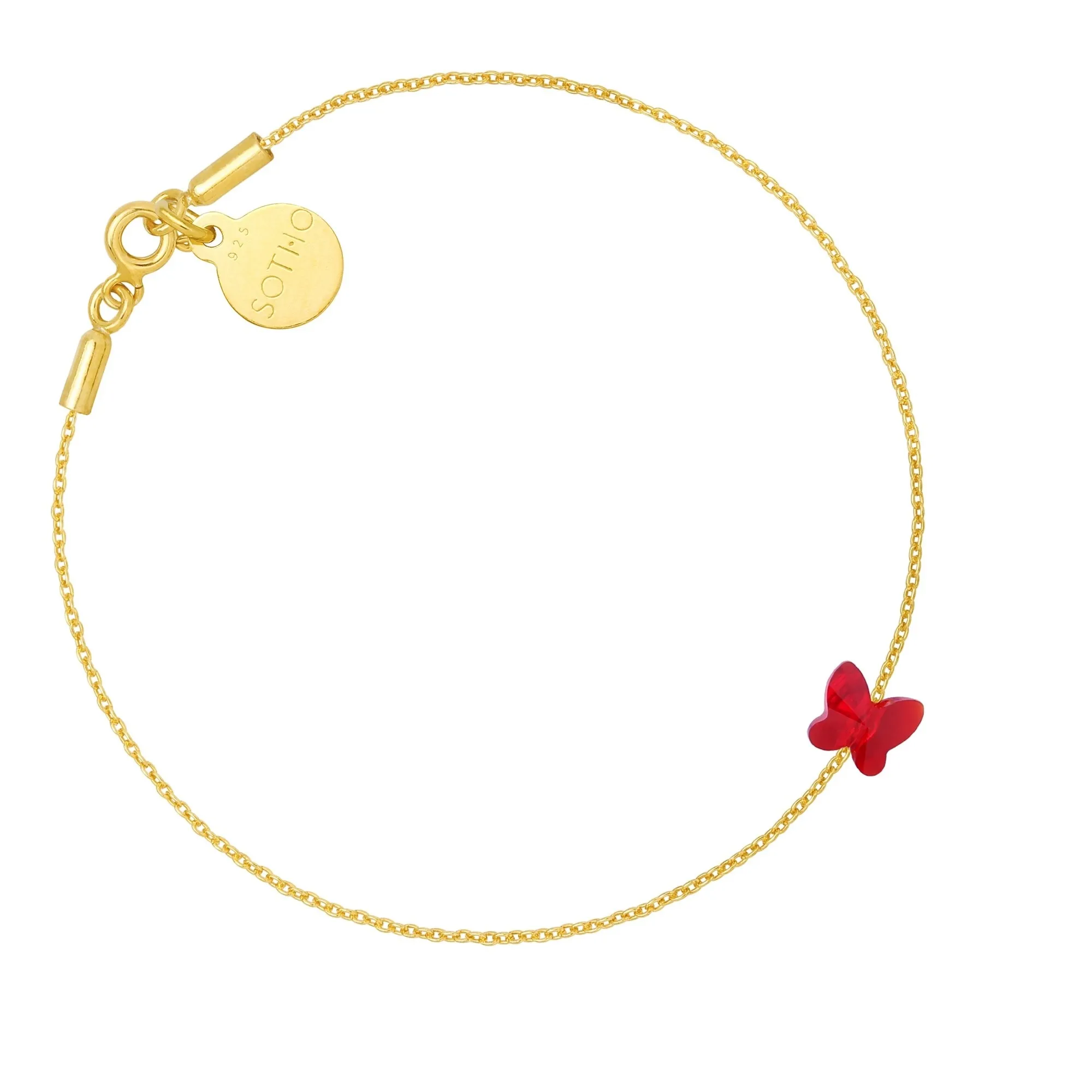 Złota bransoletka zdobiona czerwonym motylkiem SWAROVSKI® CRYSTAL