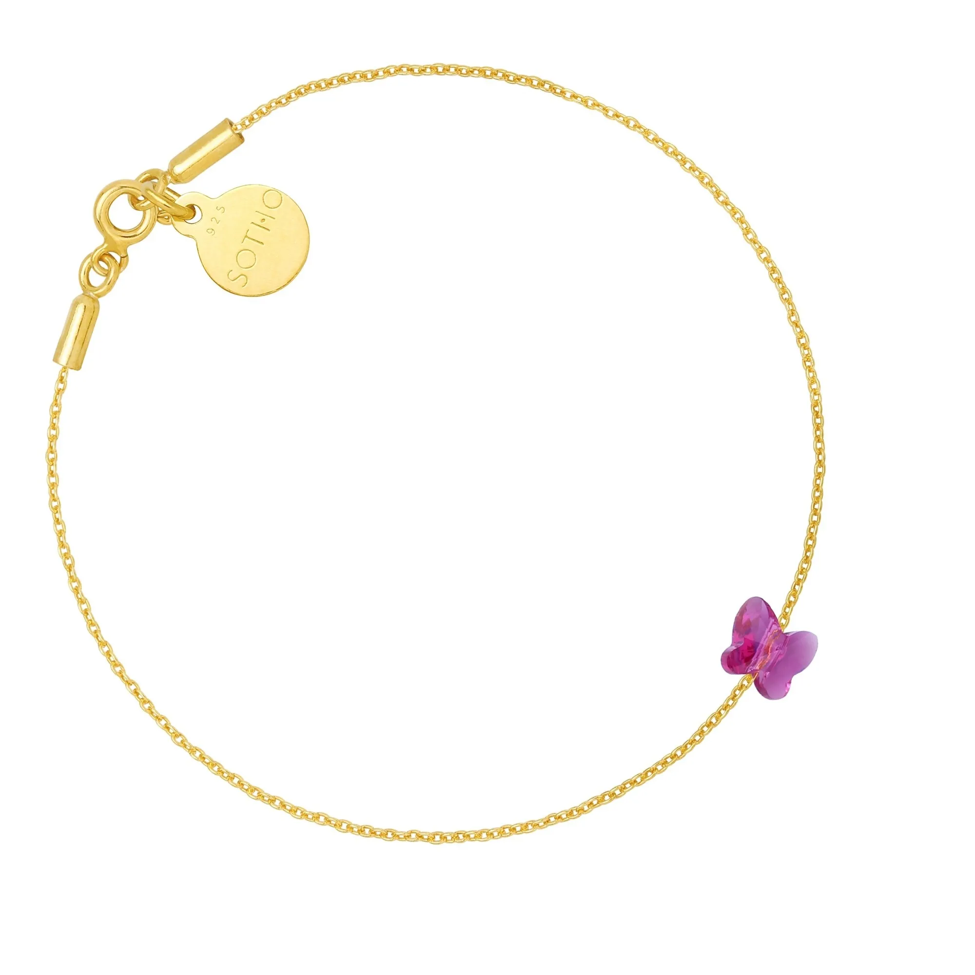 Złota bransoletka zdobiona ciemnoróżowym motylkiem SWAROVSKI® CRYSTAL