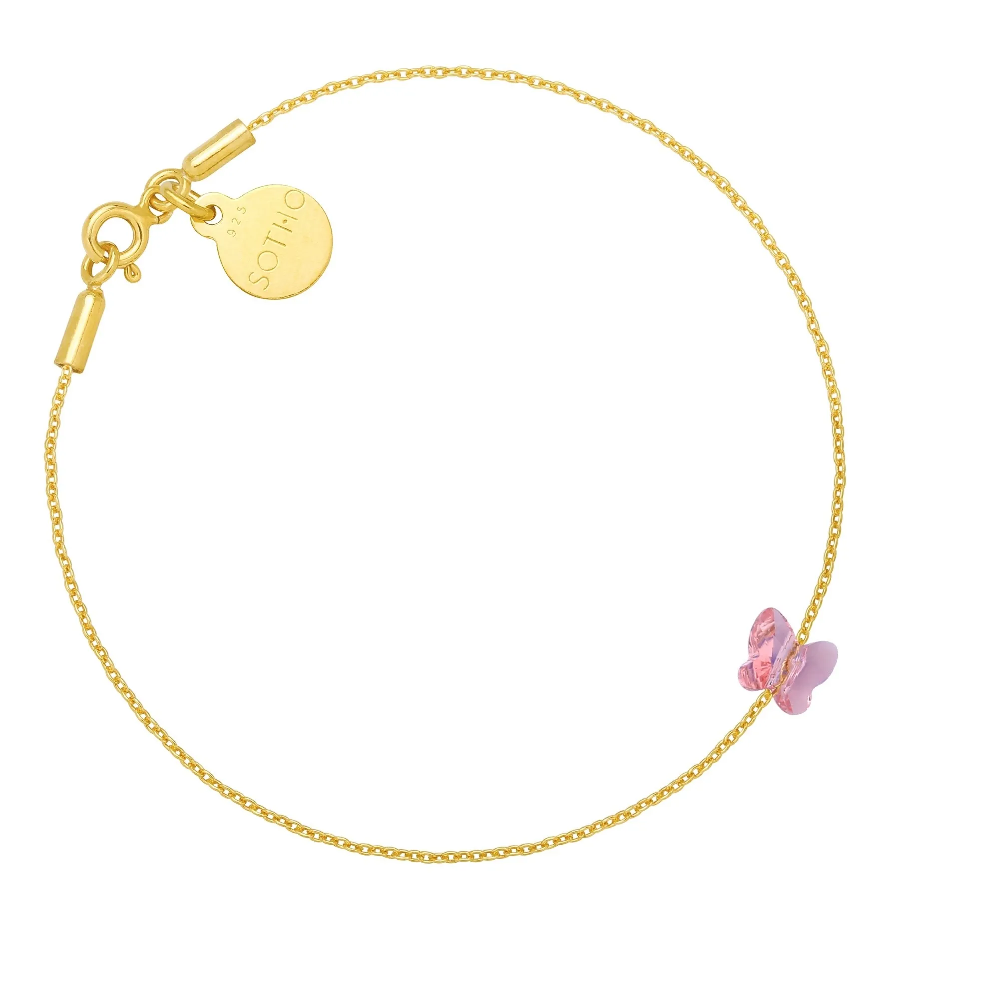 Złota bransoletka zdobiona różowym motylkiem SWAROVSKI® CRYSTAL