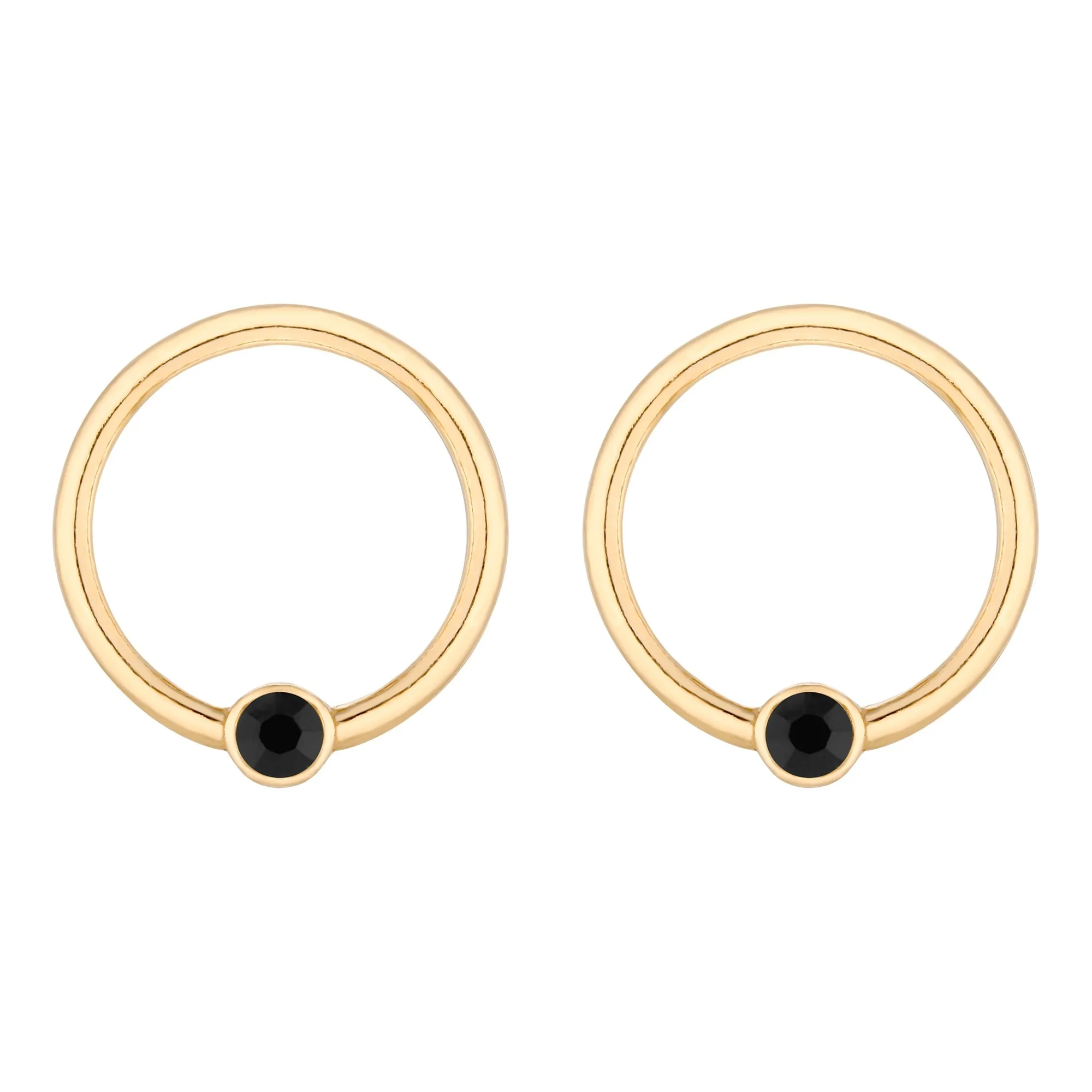 Złote kolczyki z czarnym kryształem Preciosa