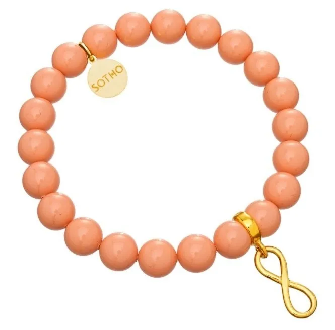 Łososiowa bransoletka nieskończoność infinty złoto perły łosoś Pink SWAROVSKI® ELEMENTS