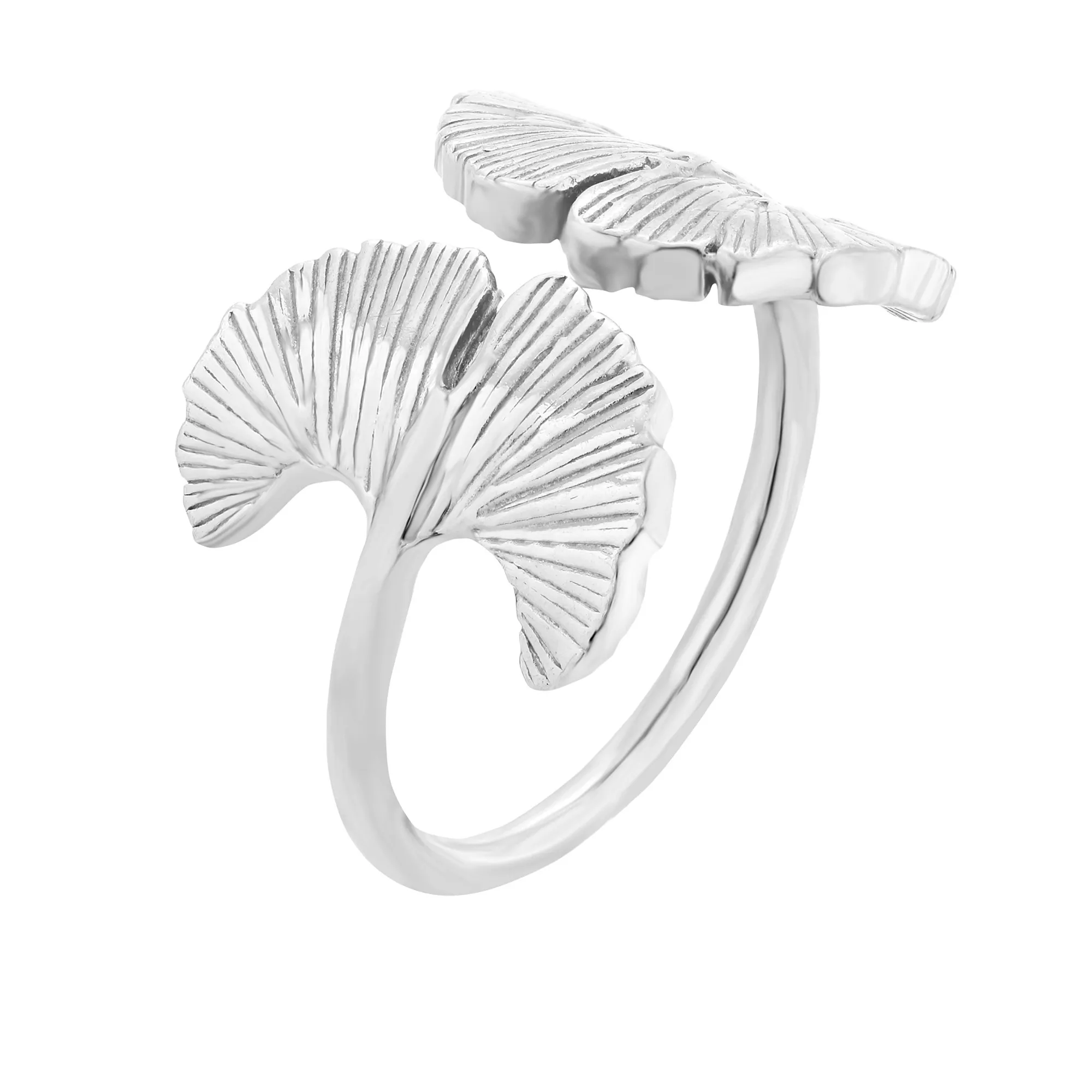 Srebrny pierścionek z liśćmi miłorzębu