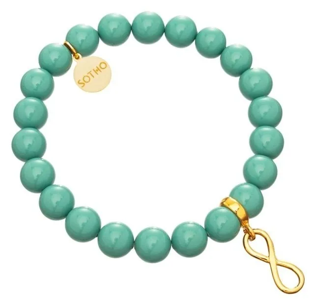 Miętowa bransoletka nieskończoność symbol infinity złoto perły Jade SWAROVSKI® ELEMENTS