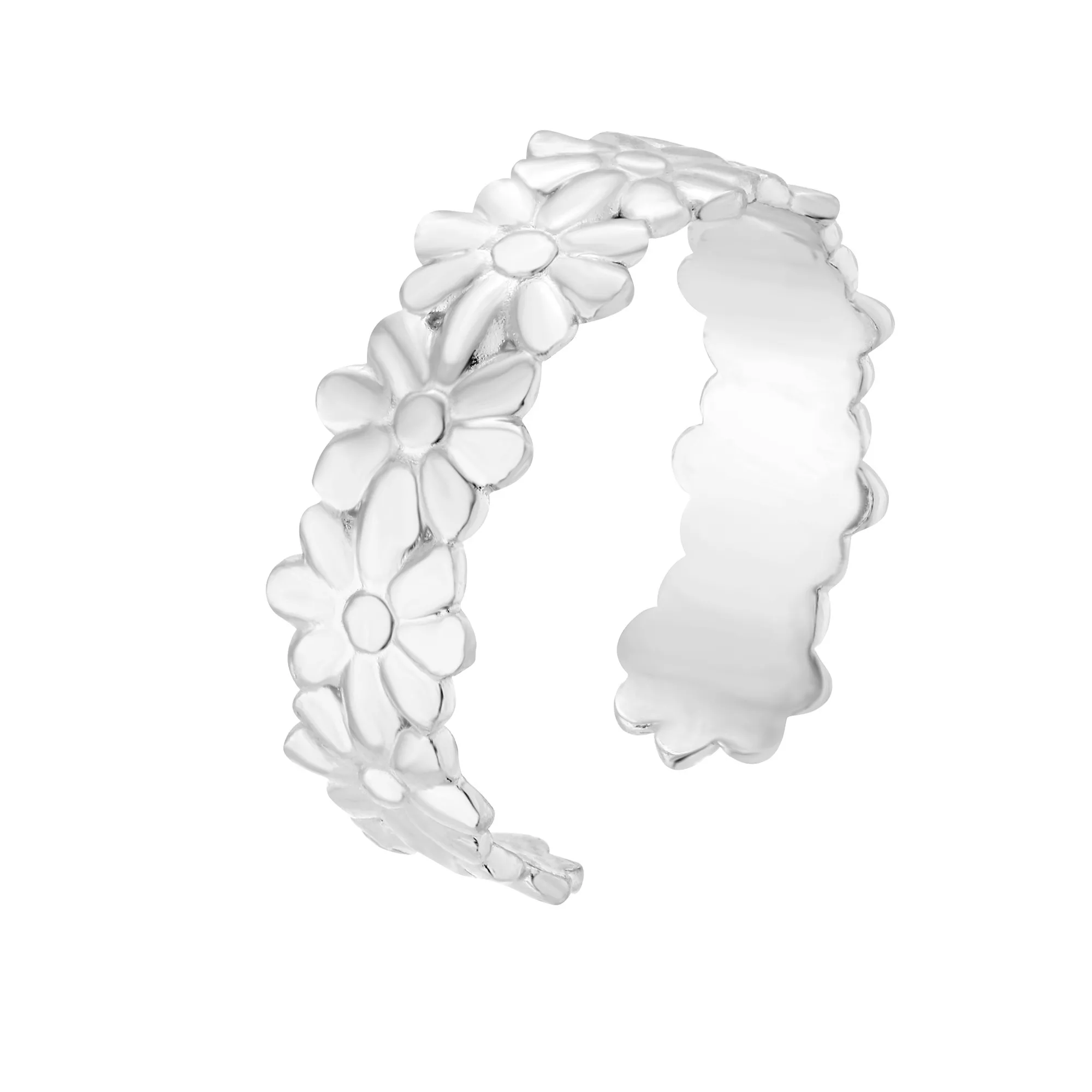 Srebrna obrączka z kwiatuszkami