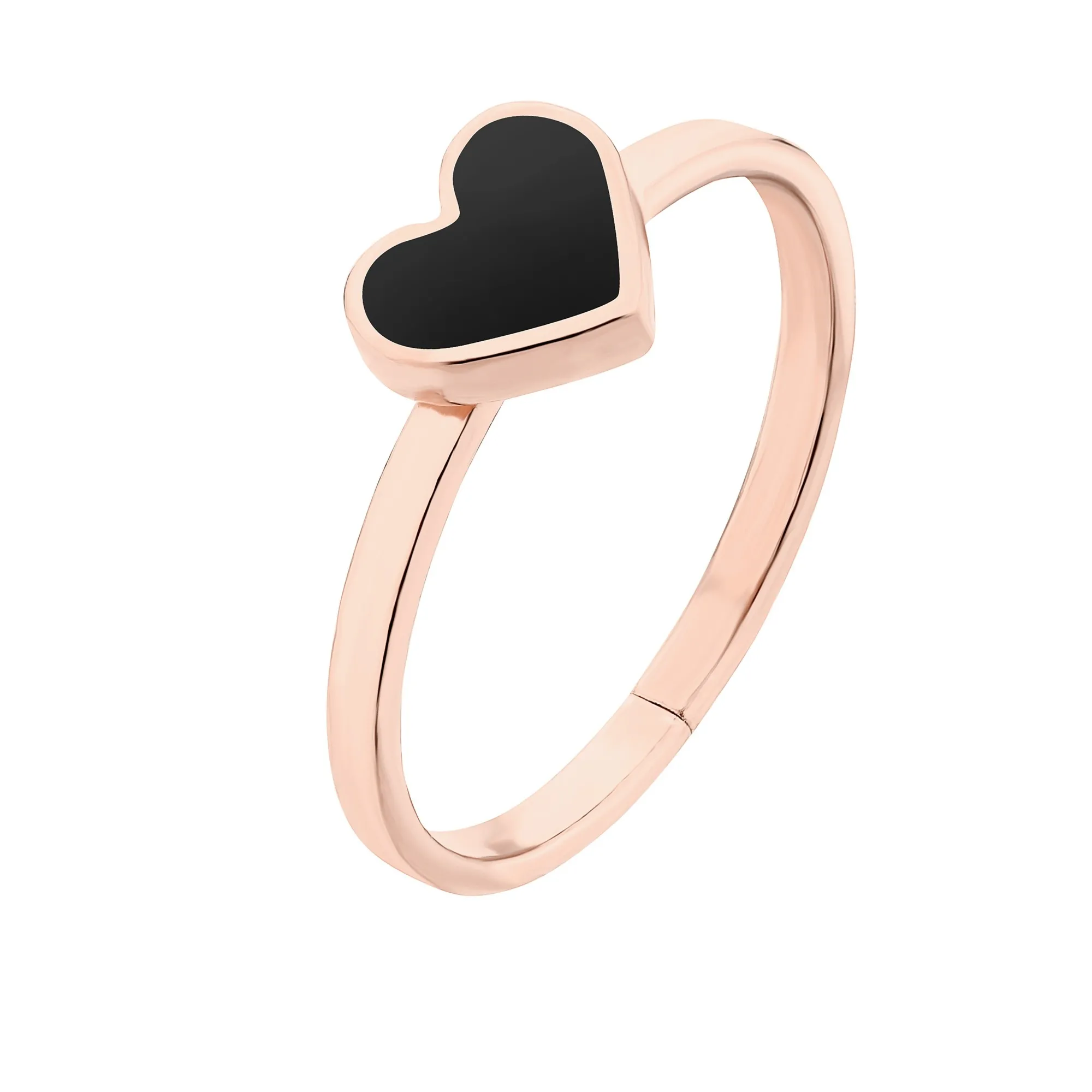 Pierścionek z czarnym serduszkiem z różowego złota
