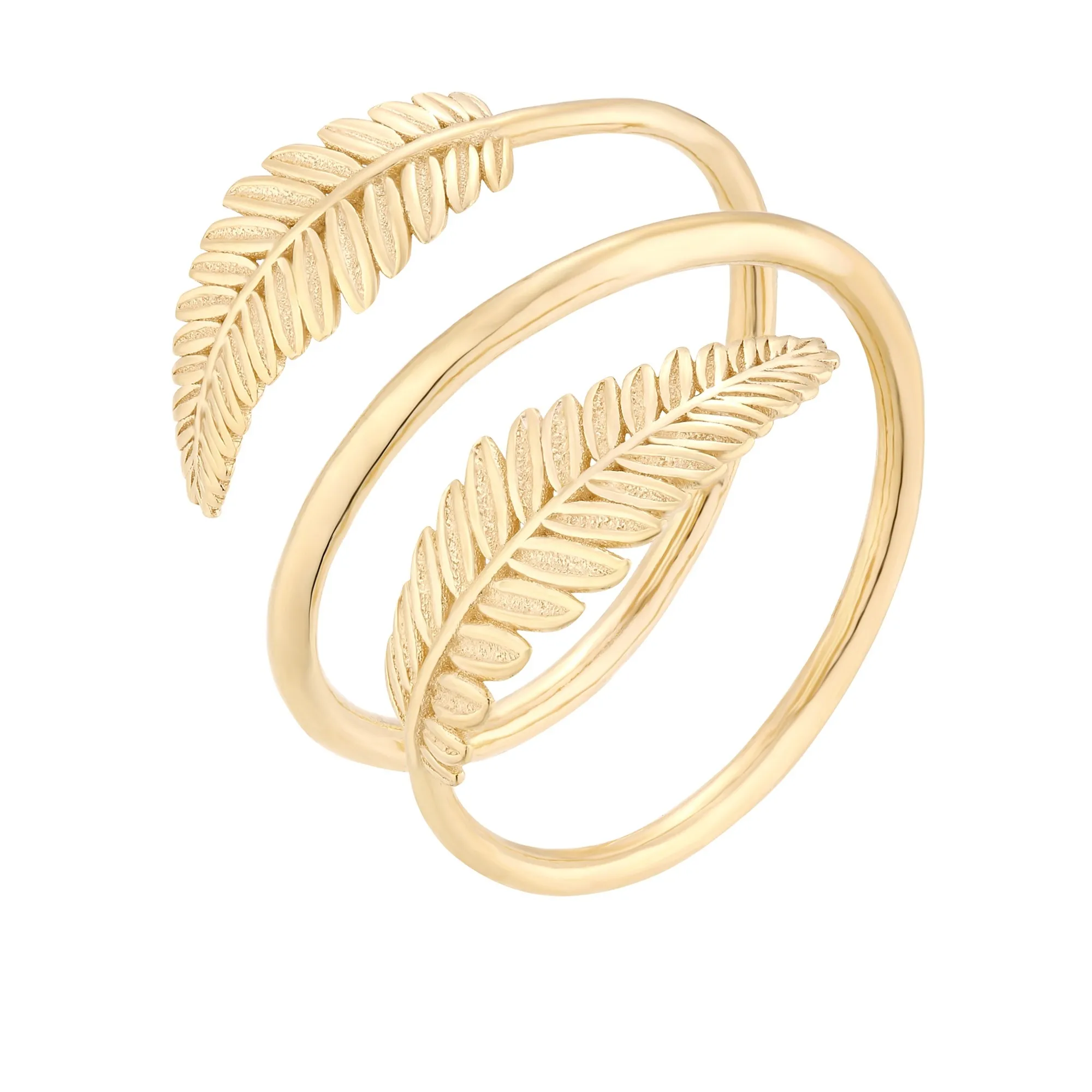 Złoty potrójny pierścionek z liśćmi