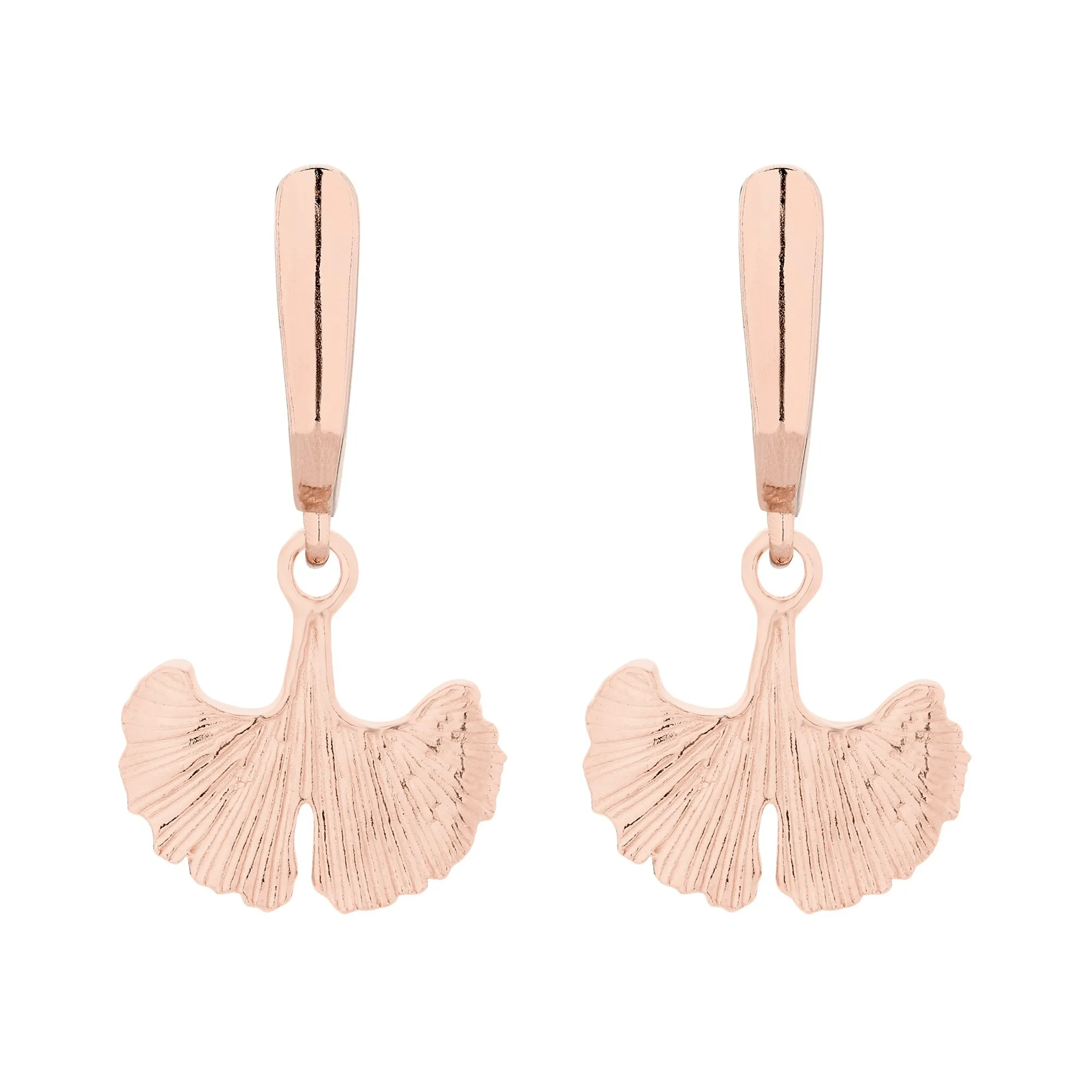 Kolczyki liście miłorzębu z różowego złota