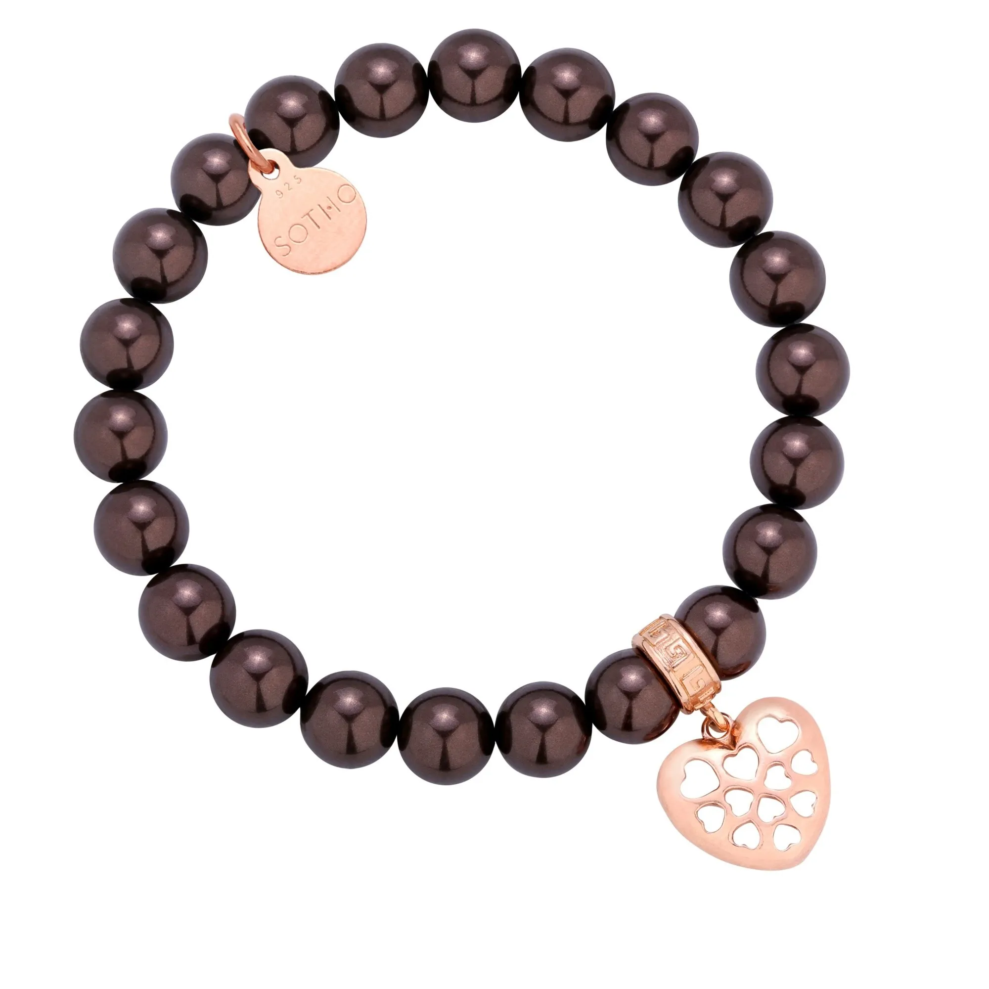 Czekoladowa bransoletka perły SWAROVSKI® ELEMENTS ze złotym sercem