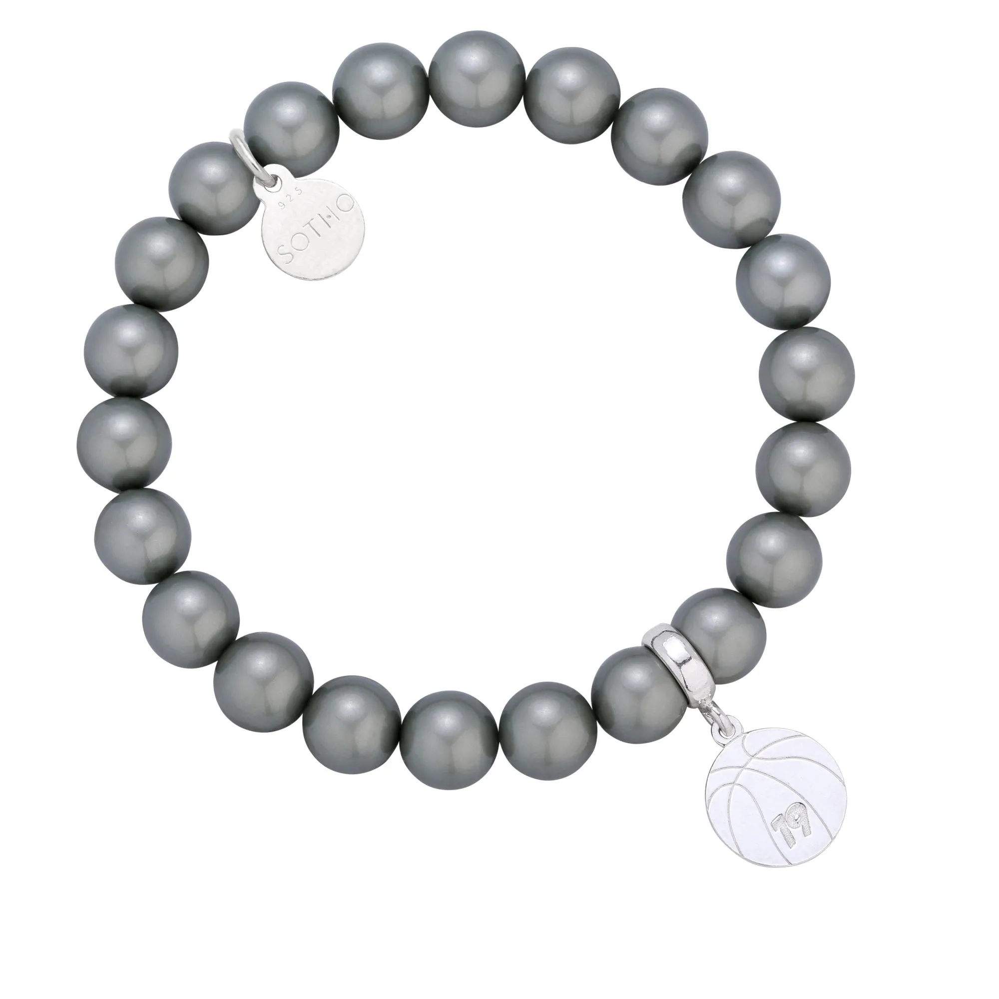 Szara bransoletka z pereł SWAROVSKI® CRYSTAL ze srebrną piłką