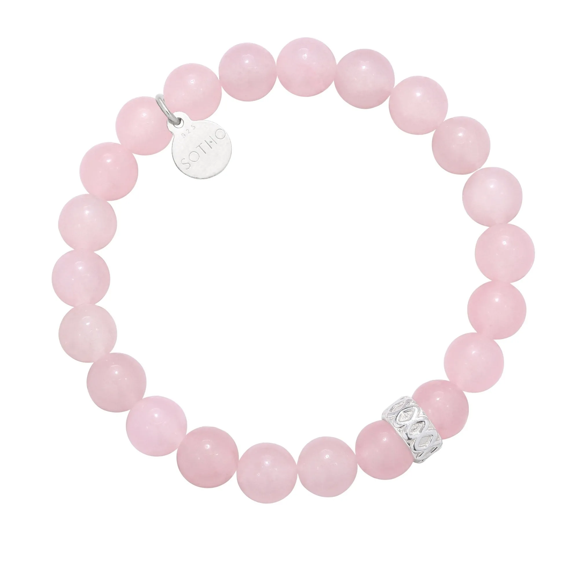 Jasnoróżowa bransoletka z jadeitu ze srebrną przekładką