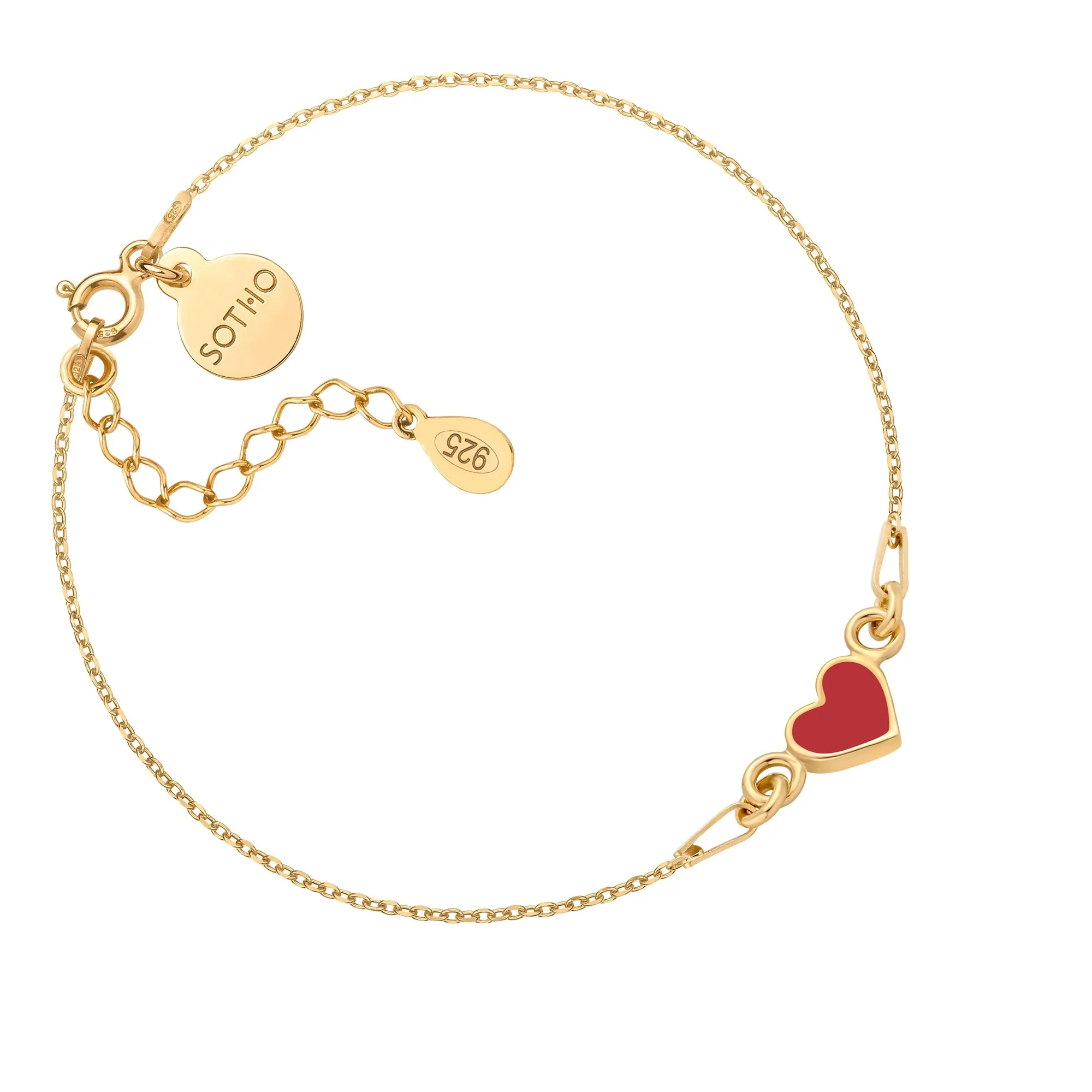 Złota bransoletka z czerwonym serduszkiem