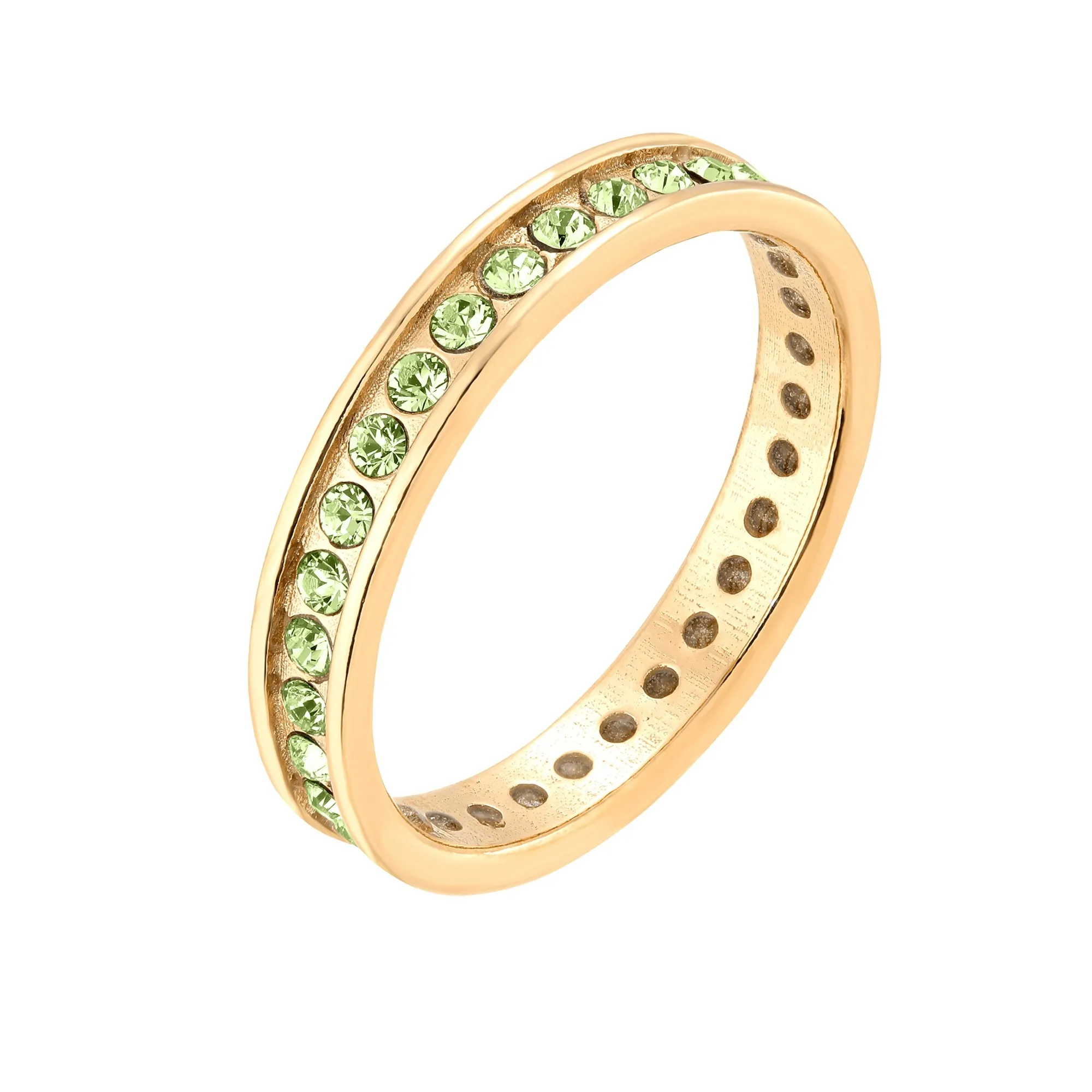 Złota obrączka z zielonymi kryształami Preciosa : pierścionki - 14