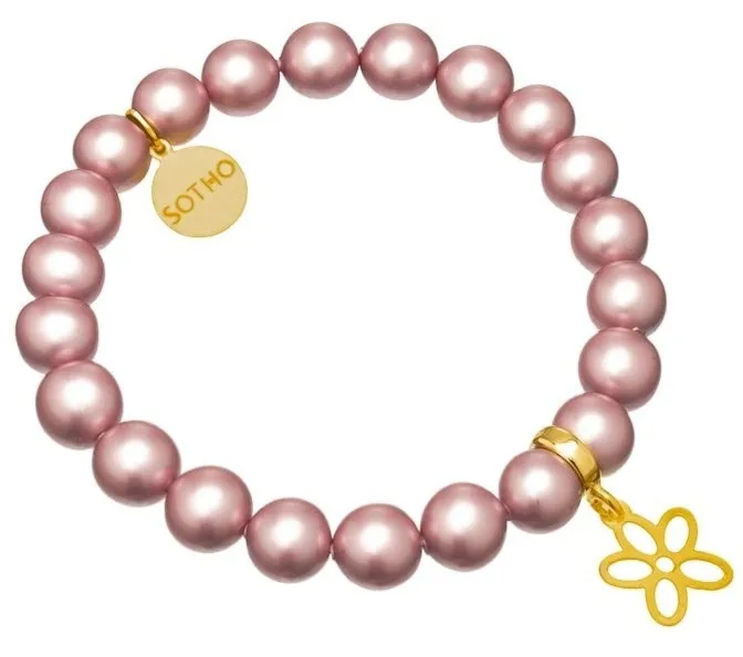 Jasnoróżowa bransoletka blady róż różowa kwiatek złoto perły SWAROVSKI® ELEMENTS