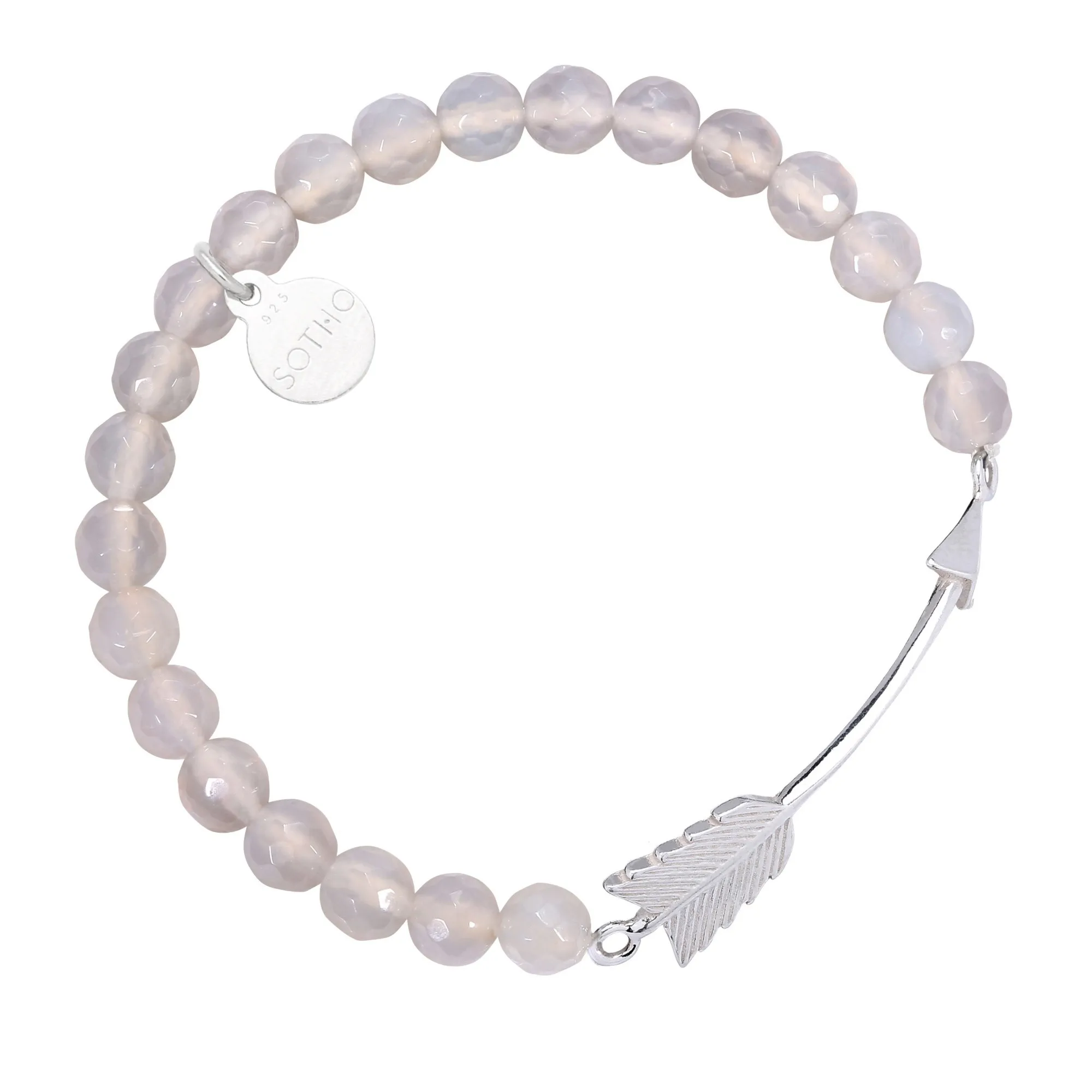 Bransoletka z fasetowanego szarego agatu ze strzałą ze srebra