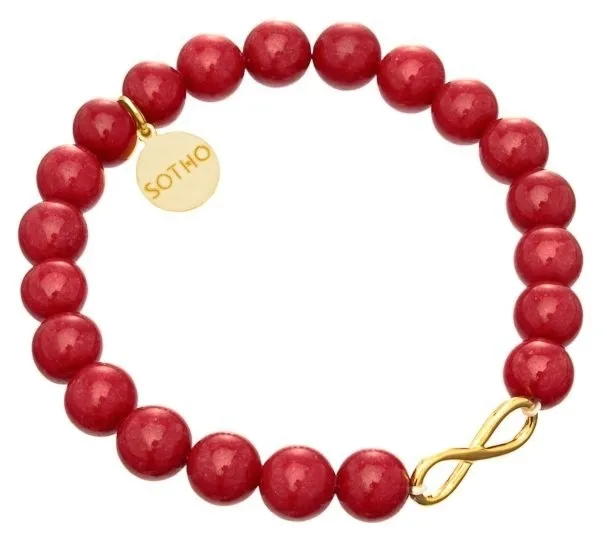 Czerwona bransoletka jadeit rubinowy złota nieskończoność symbol infinity złoto