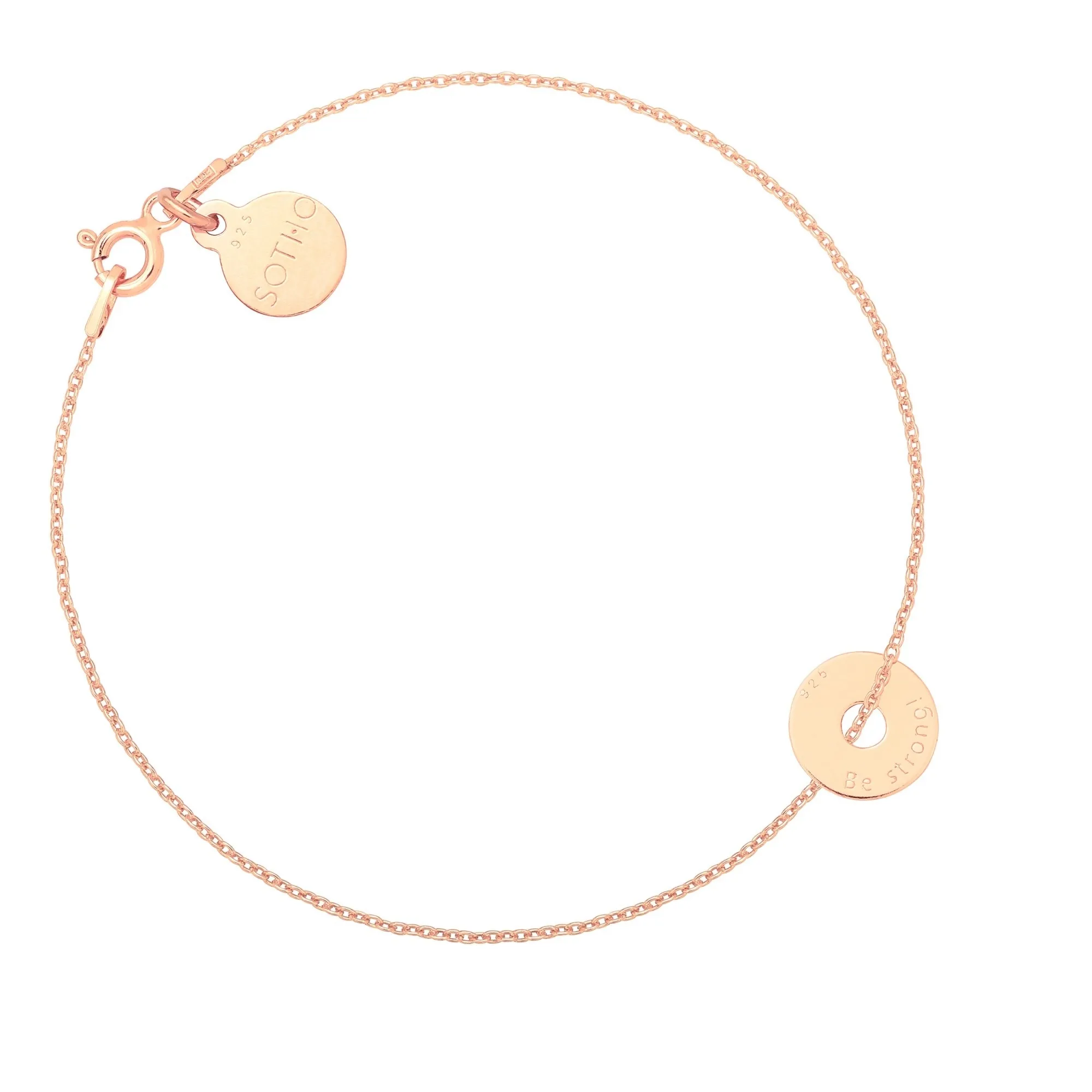 Bransoletka z różowego złota z malutką karmą Be strong!
