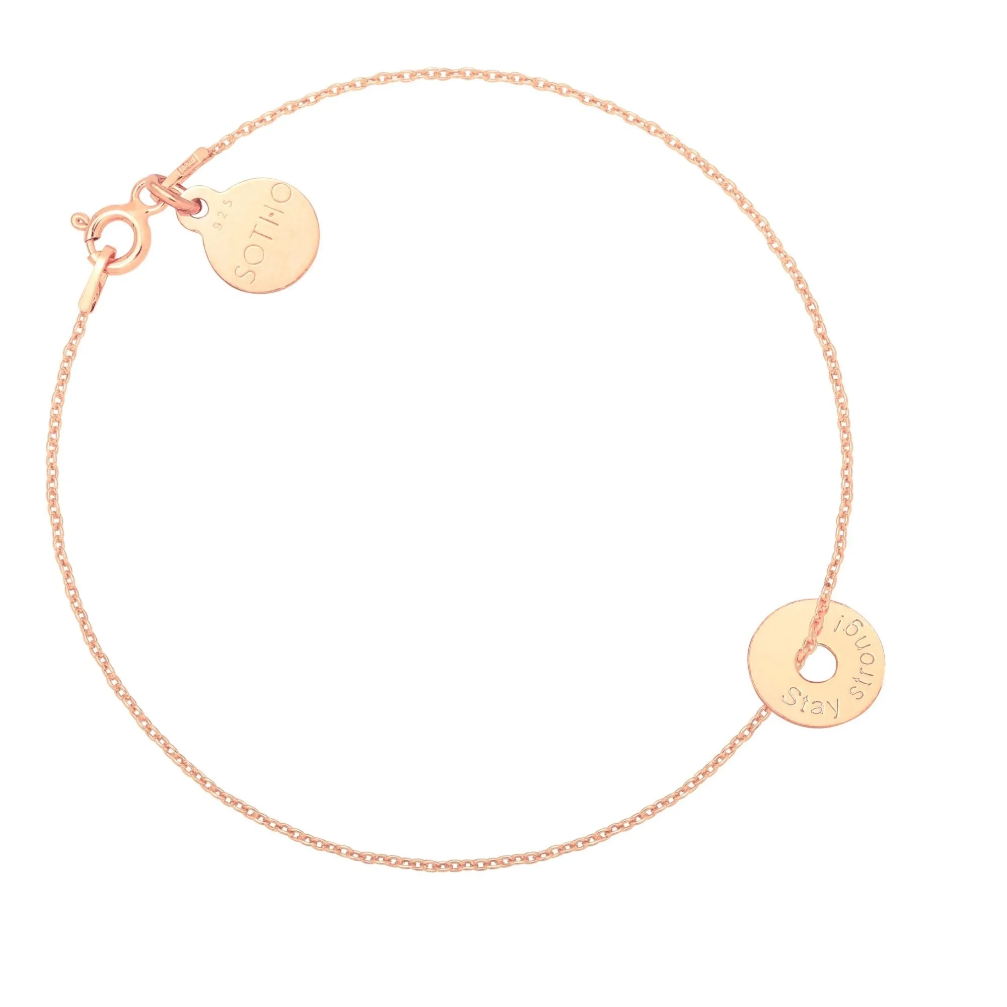 Bransoletka z różowego złota z malutką karmą Stay strong!