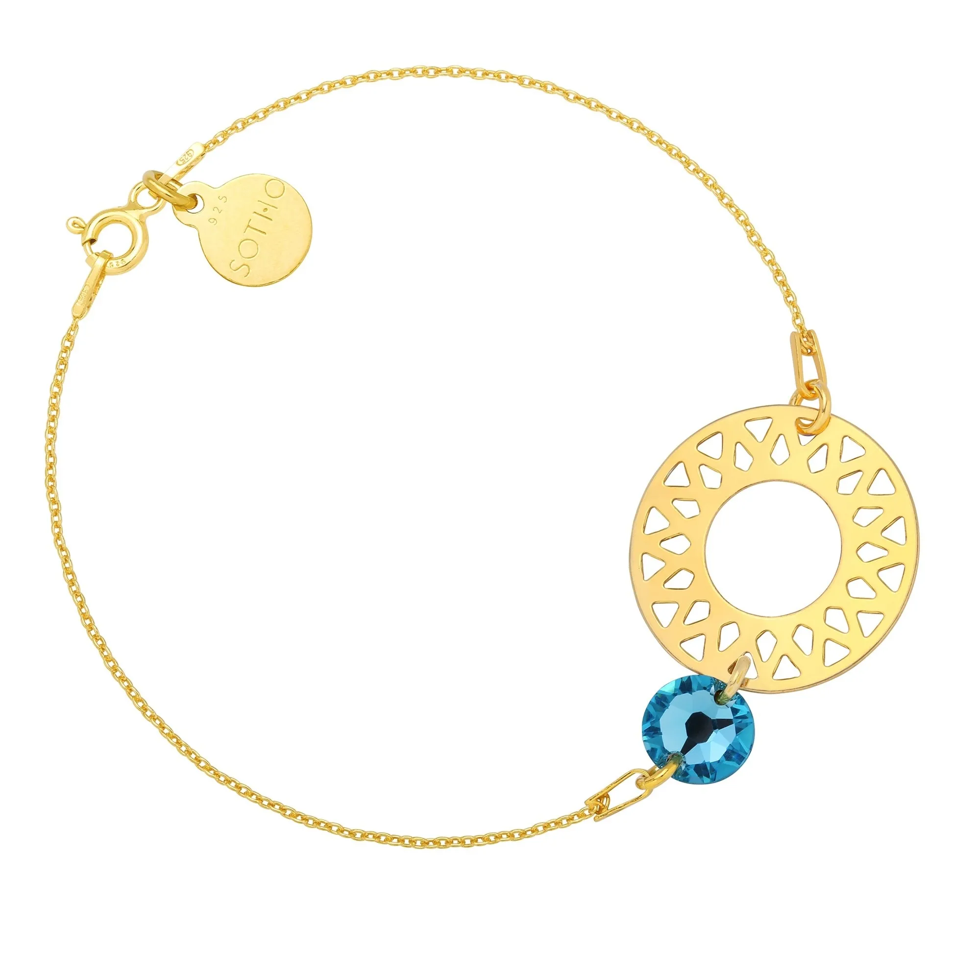 Złota bransoletka z dużą arabską rozetą i turkusowym kryształem SWAROVSKI® CRYSTAL