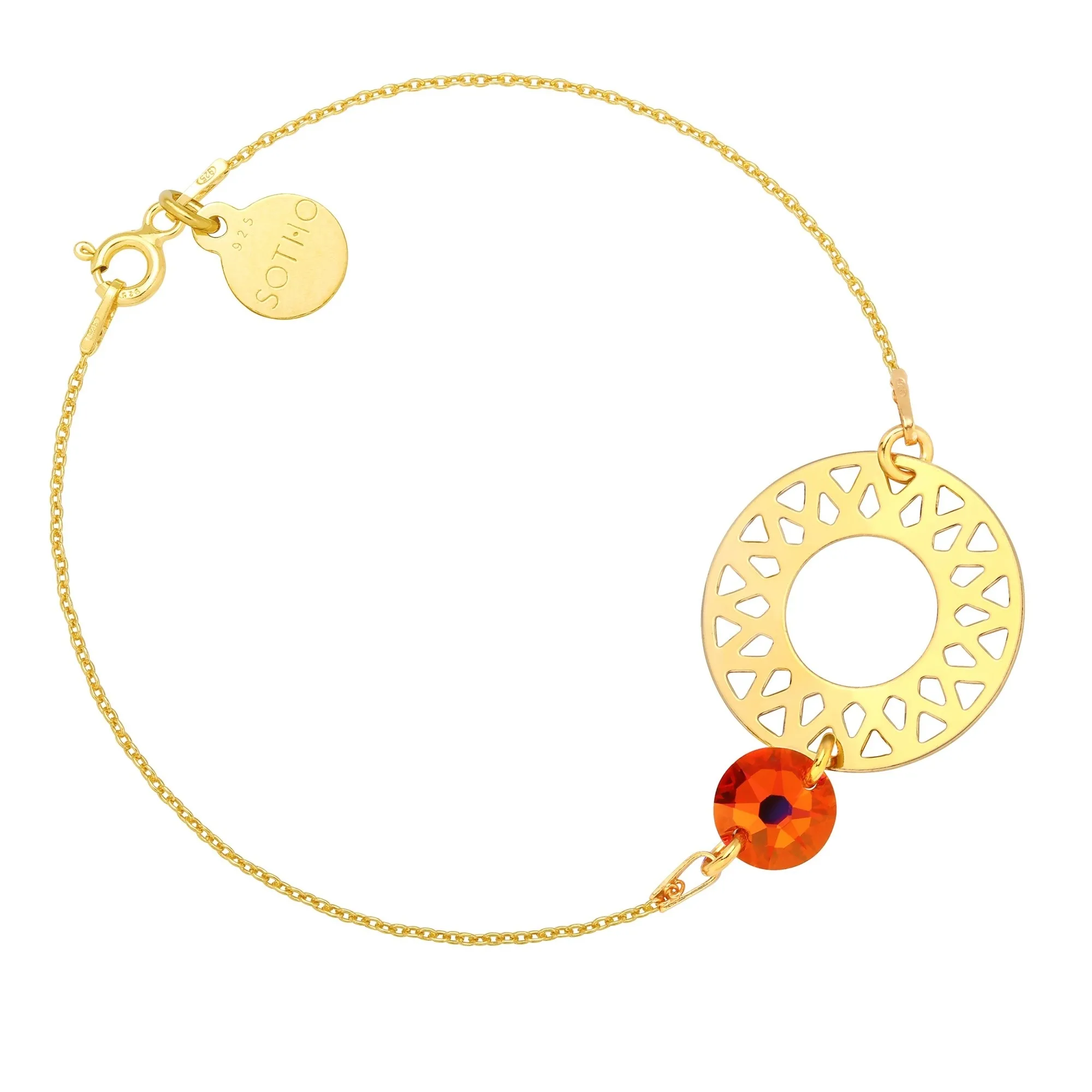 Złota bransoletka z dużą rozetą i pomarańczowo-różowym kryształem SWAROVSKI® CRYSTAL