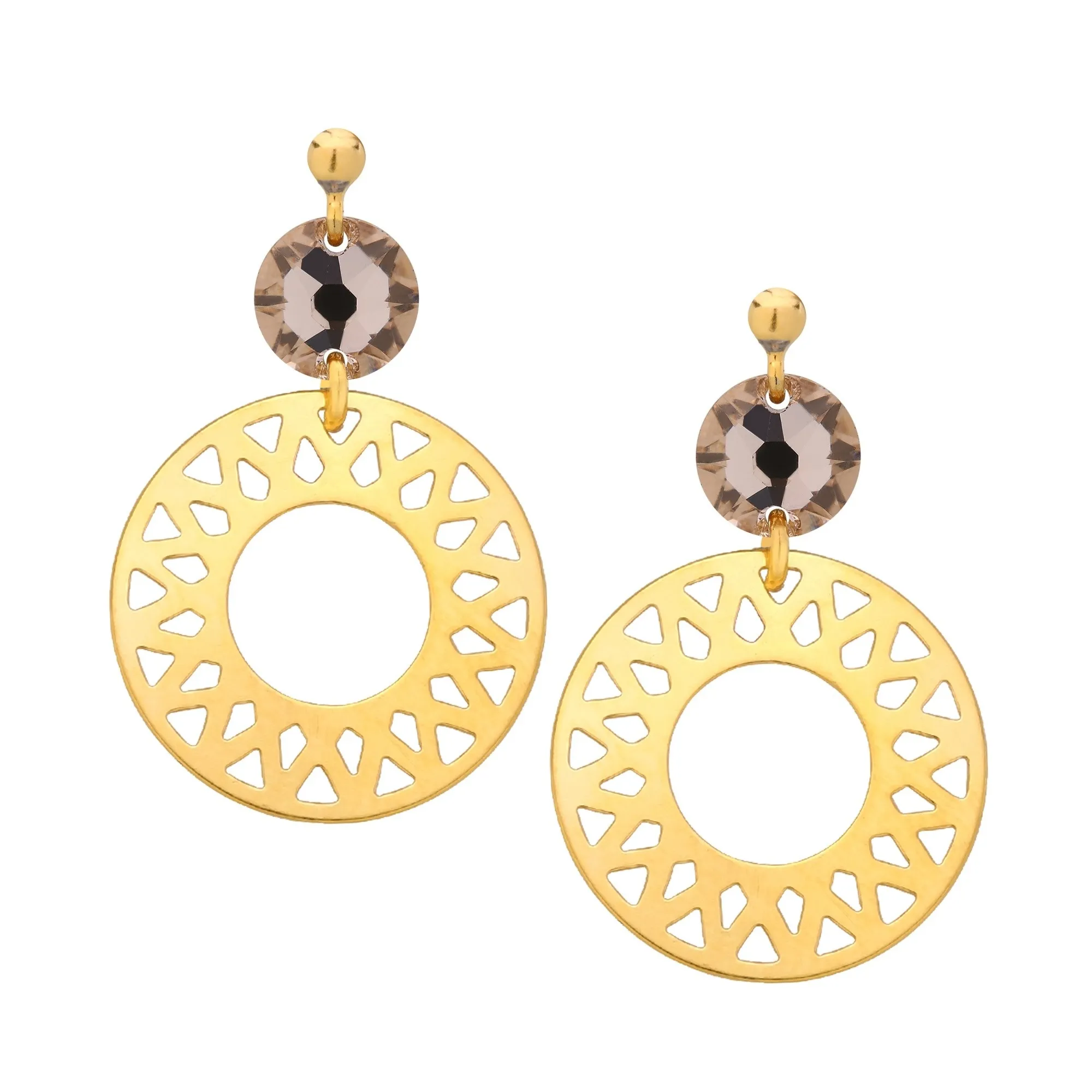 Kolczyki z dużymi arabskimi rozetami i cielistymi kryształami SWAROVSKI® CRYSTAL