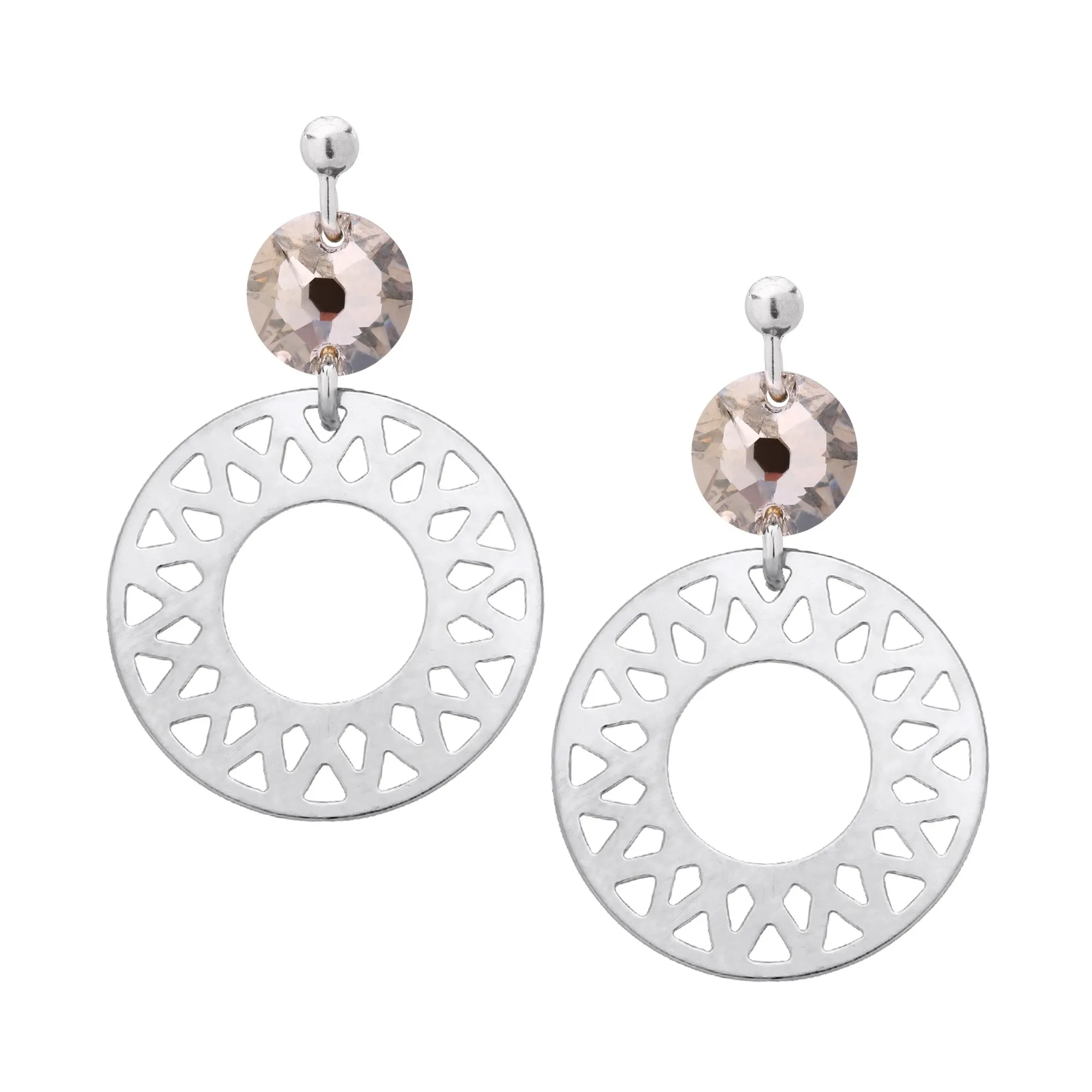 Srebrne kolczyki z arabskimi rozetami i cielistym kryształami SWAROVSKI® CRYSTAL