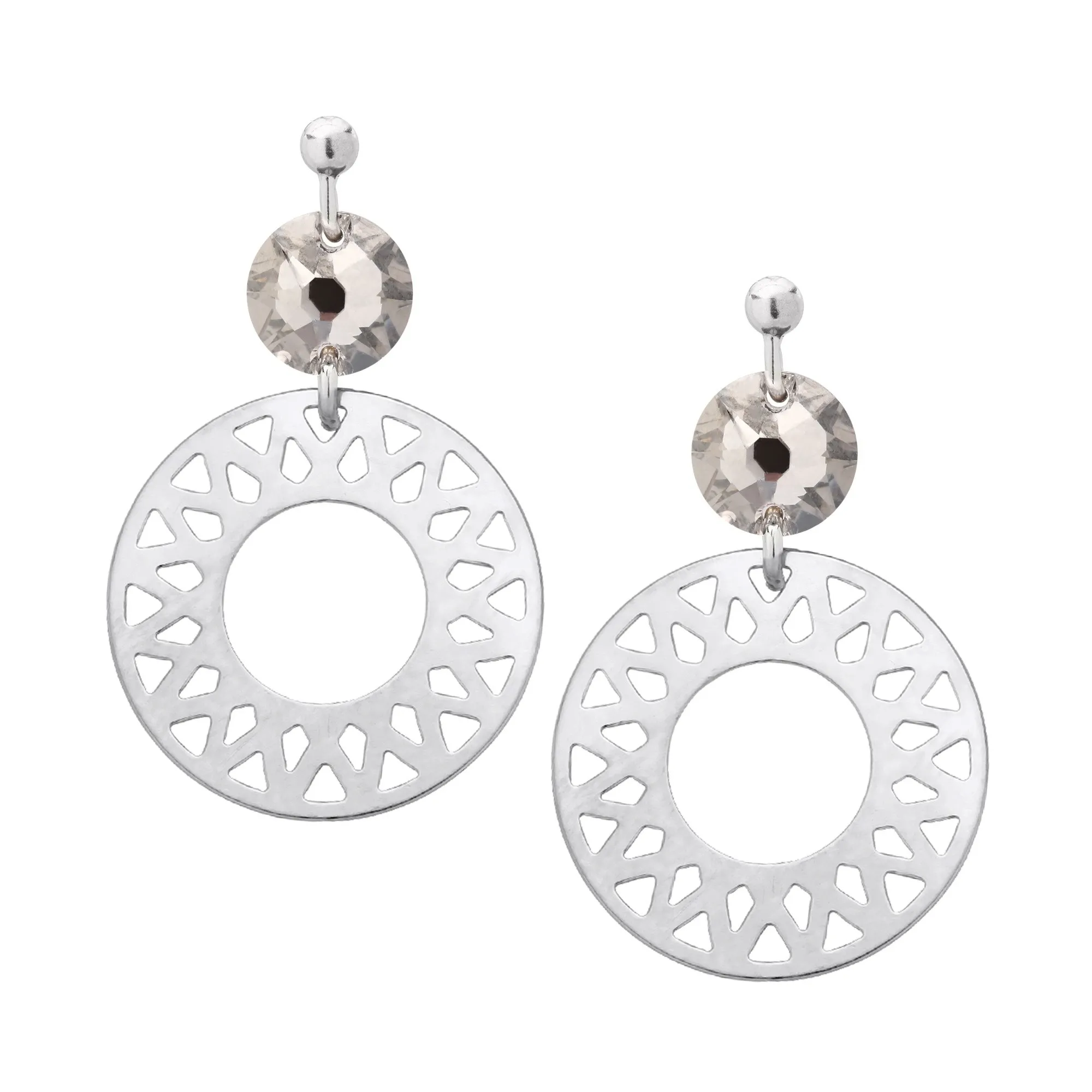 Srebrne kolczyki z arabskimi rozetami i srebrnymi kryształami SWAROVSKI® CRYSTAL