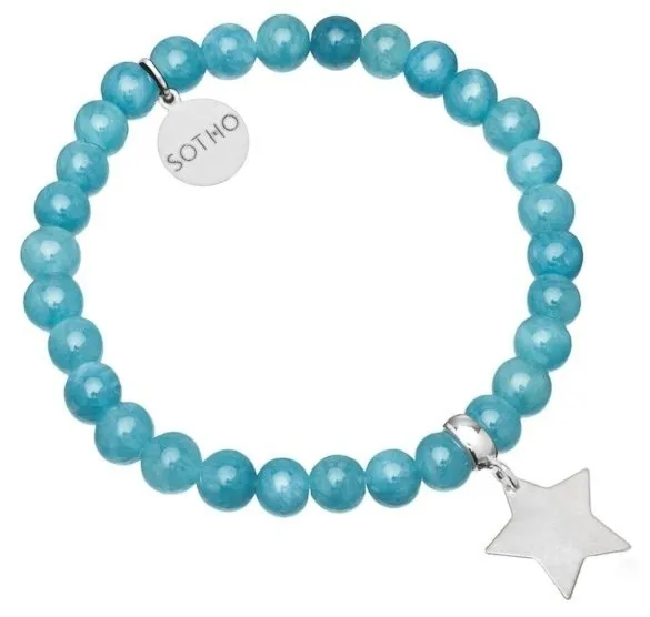 Turkusowa niebieska bransoletka marmur błękitny szklisty gwiazda gwiazdka srebro