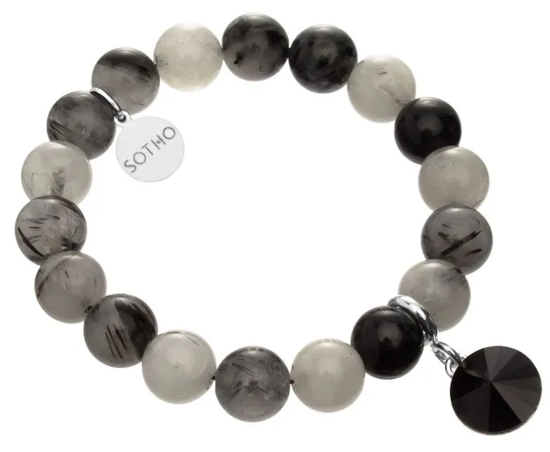 Bransoletka kwarc mszysty srebro czarny kryształ Rivoli SWAROVSKI® ELEMENTS