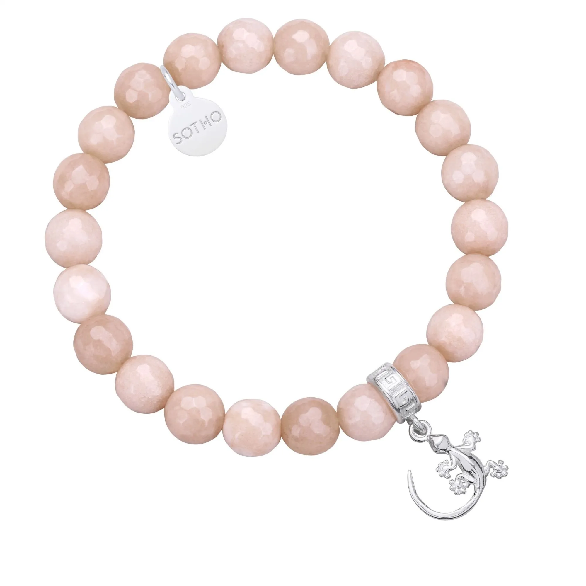 Piaskowa bransoletka z fasetowanego jadeitu ze srebrną jaszczurką