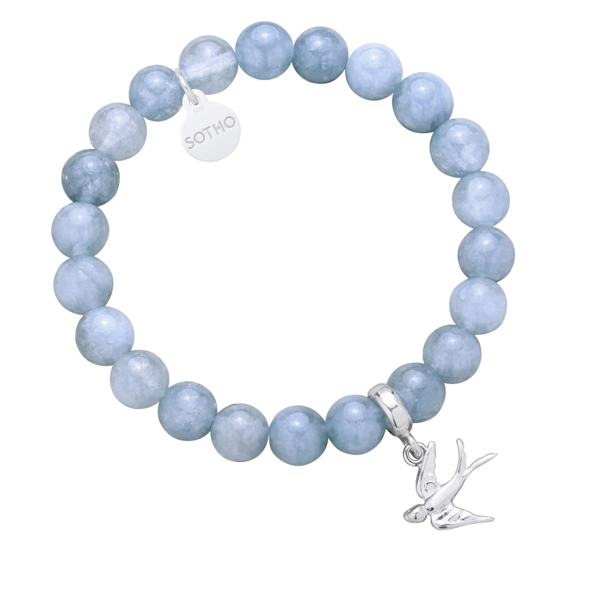 Brudnoniebieska bransoletka z anhydrytu ze srebrną jaskółką