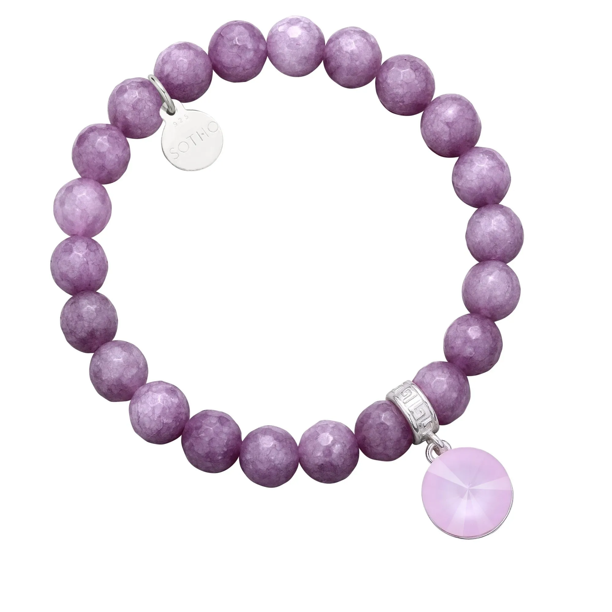 Fioletowa bransoletka z fasetowanego jadeitu i kryształu SWAROVSKI® CRYSTAL