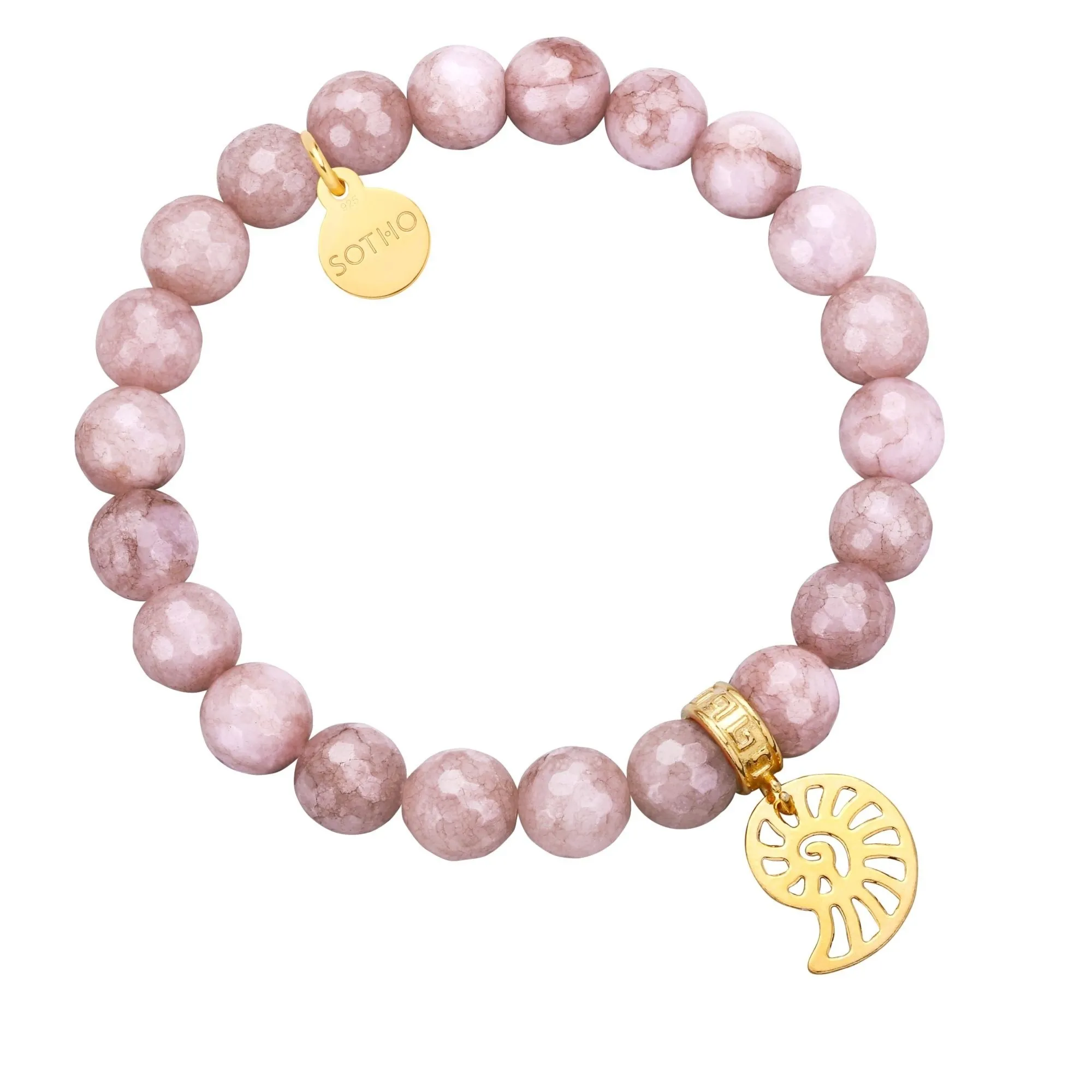 Brązowa bransoletka z fasetowanego jadeitu z ażurową muszelką