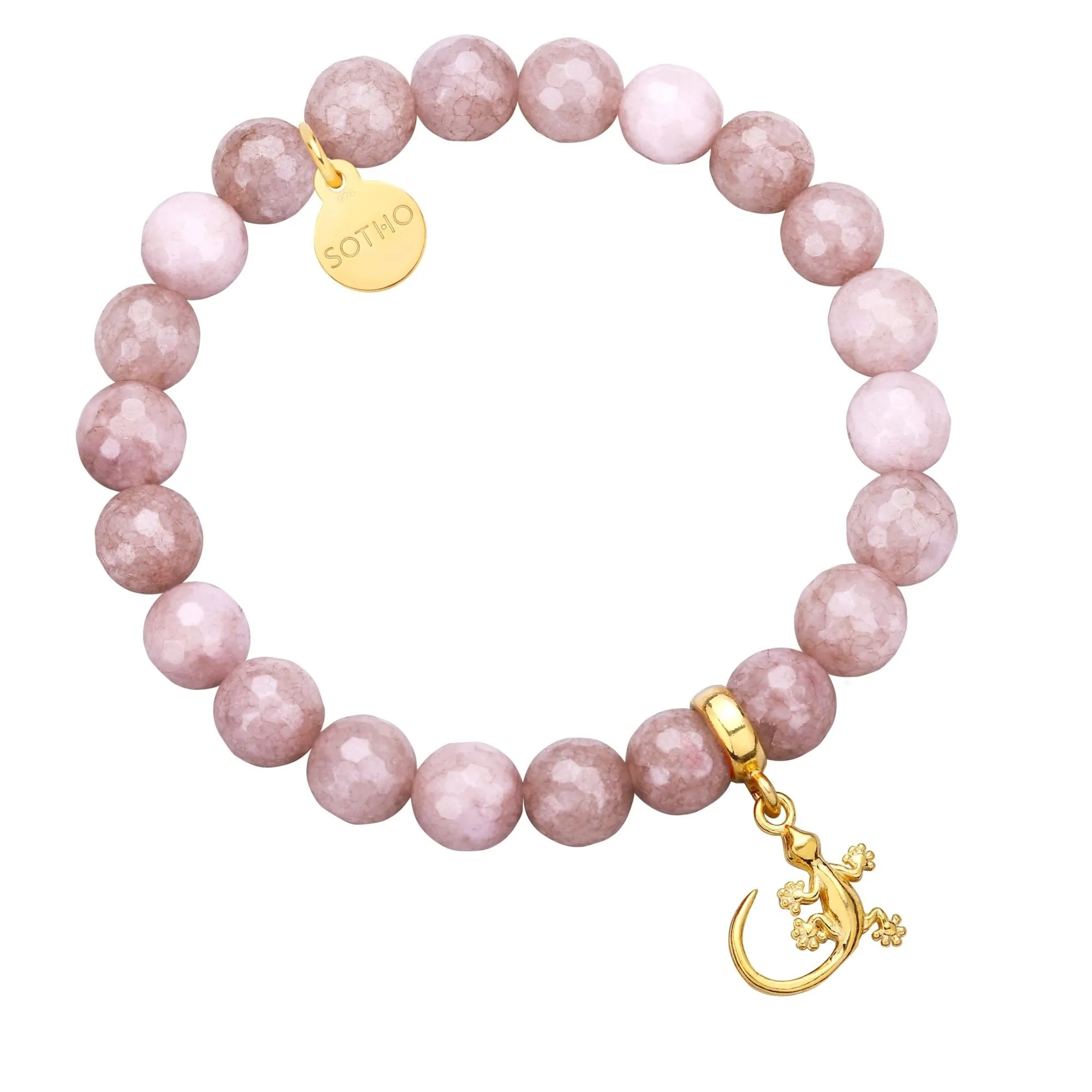 Brązowa bransoletka z fasetowanego jadeitu z jaszczurką