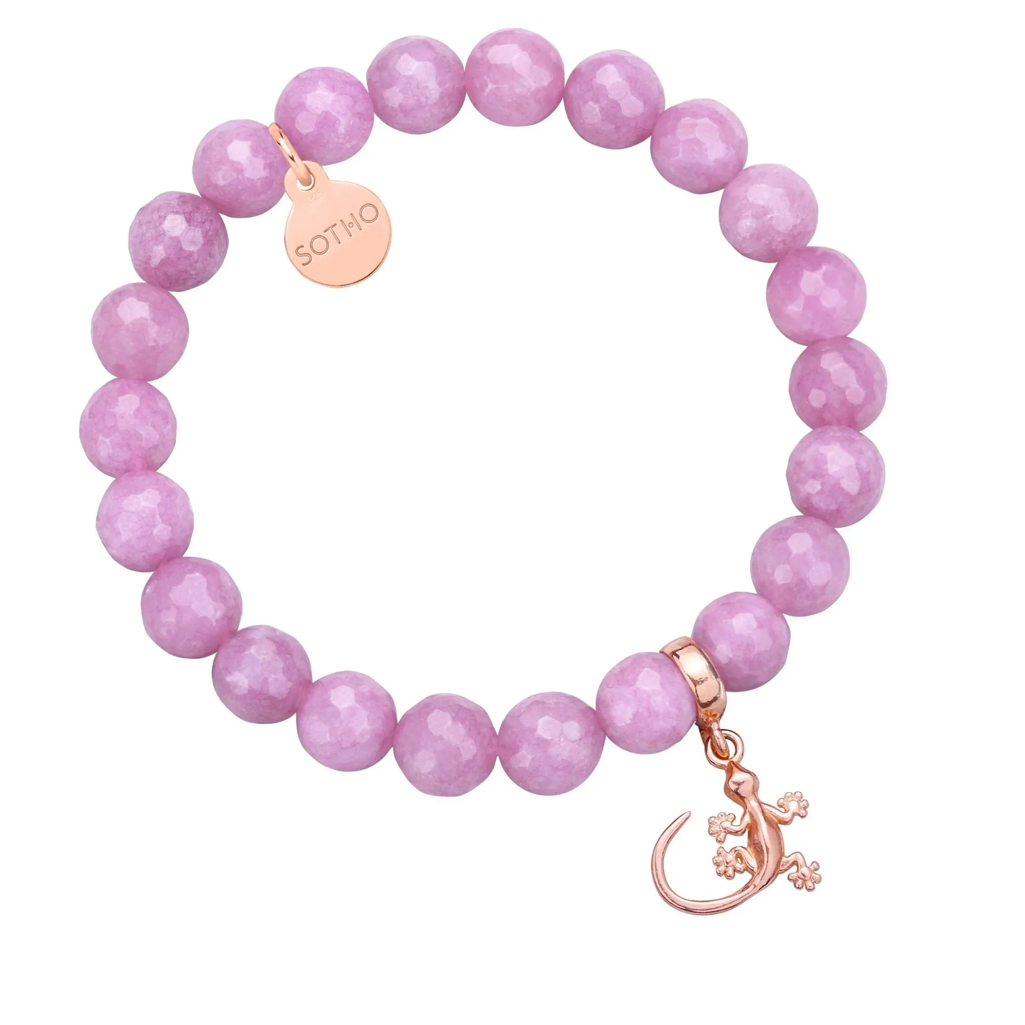 Fioletowa bransoletka z fasetowanego jadeitu z jaszczurką