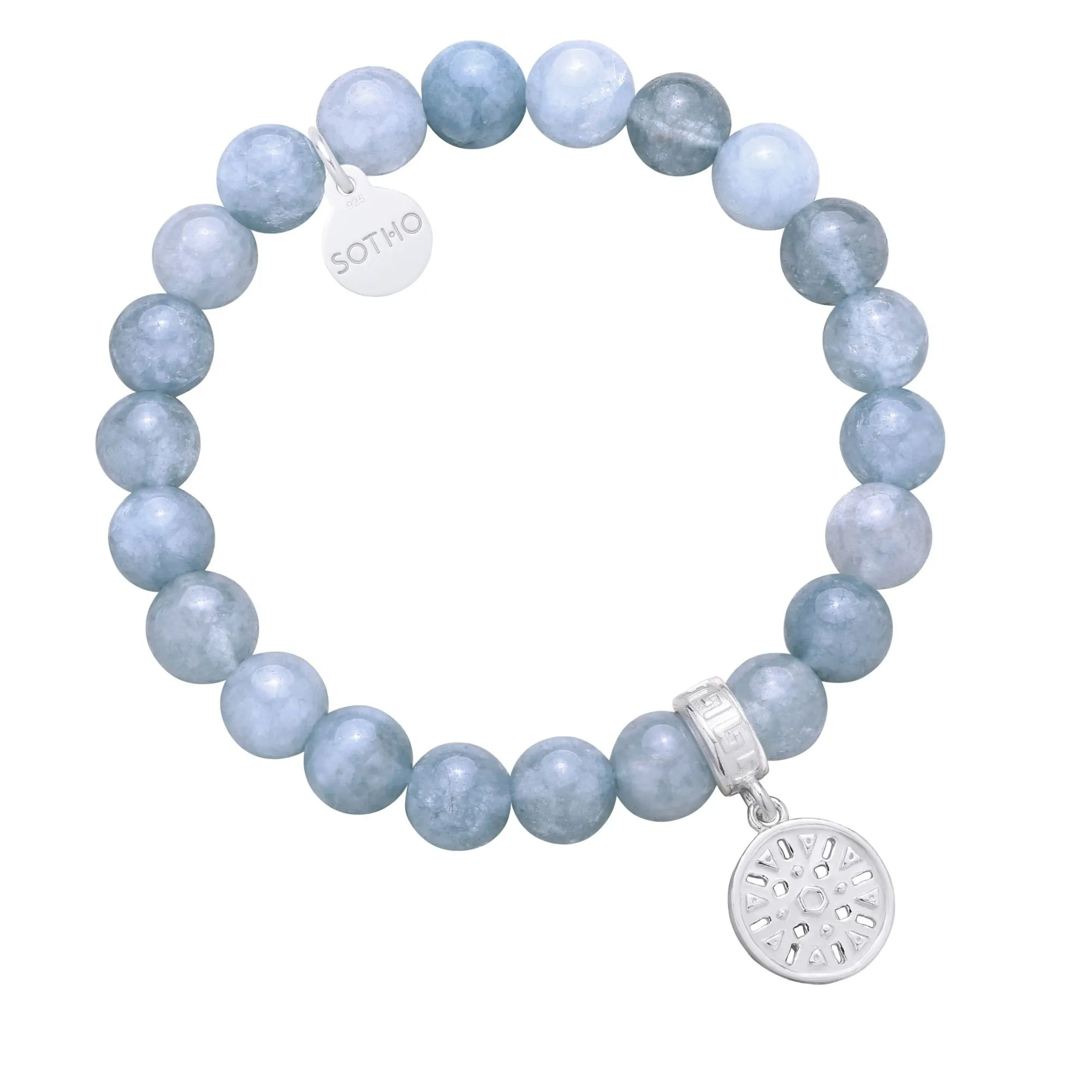 Brudnoniebieska bransoletka z anhydrytu ze srebrną rozetką