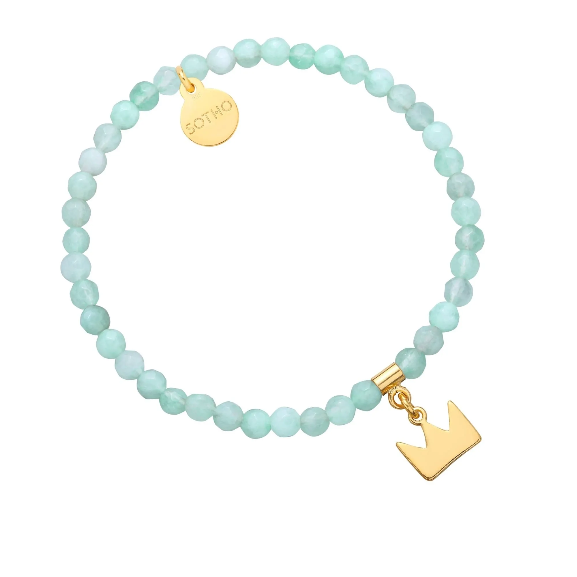 Miętowa bransoletka z fasetowanego jadeitu ze złotą koroną