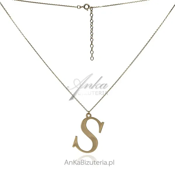 Modna biżuteria srebrna naszyjnik pozłacany z literką s