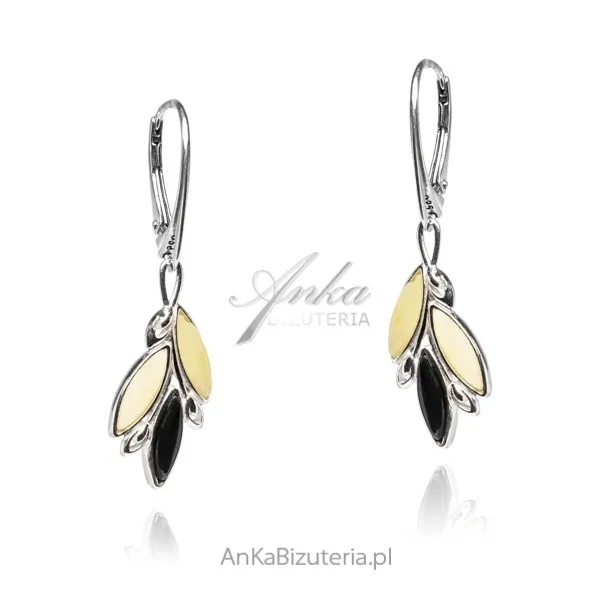 Kolczyki srebrne z wiśniowo żółtym bursztynem rossa  na angielskim  zapięciu