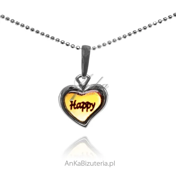 Zawieszka srebrna z bursztynem serduszko